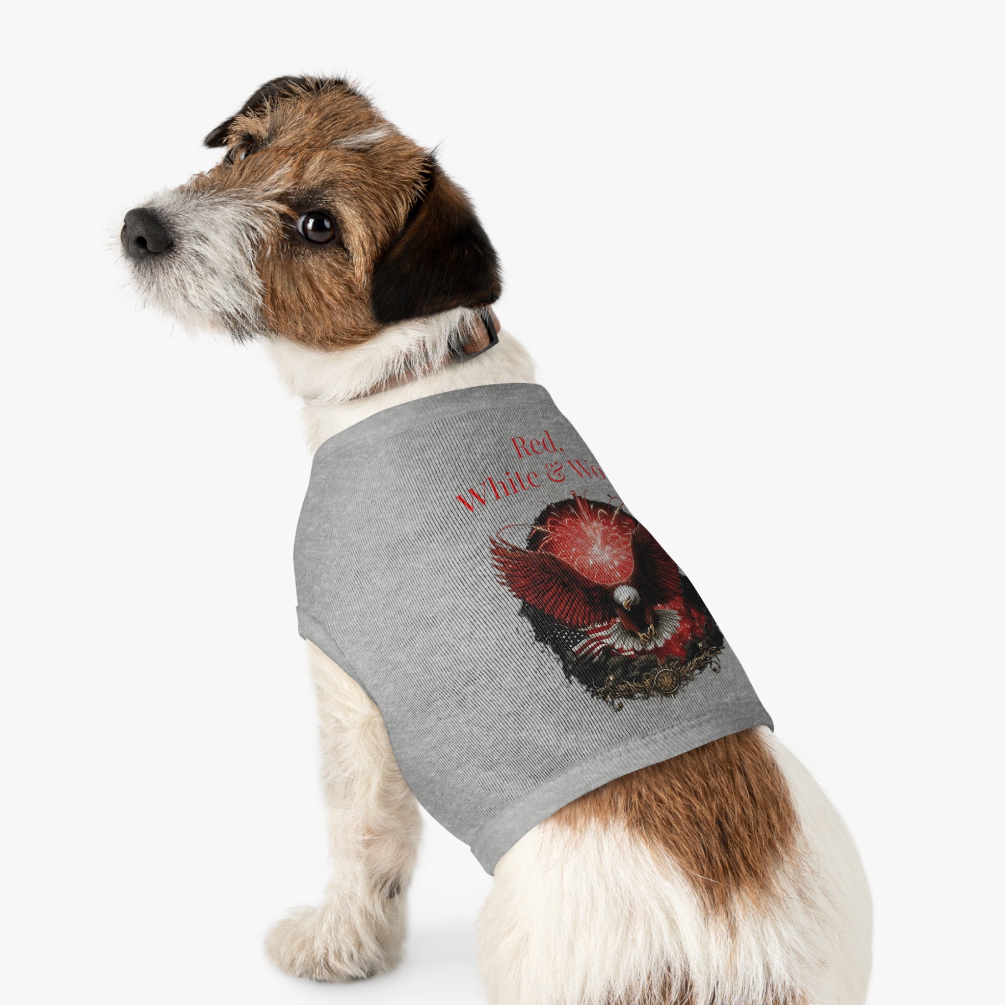 Red, White & Woof Patriotic Pet Tank Top — Bald Eagle Fireworks Dog Shirt for 4th of July