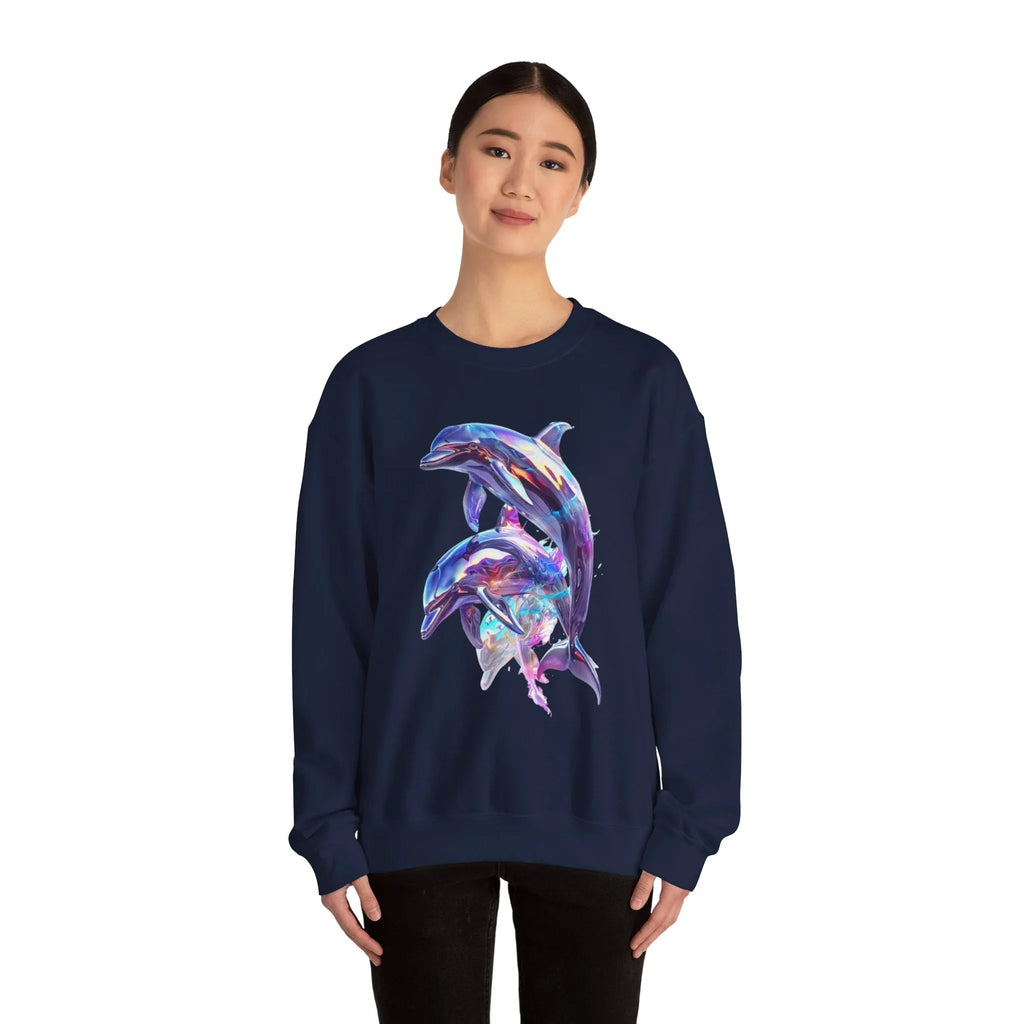Iridescent Dolphin Trio Sweatshirt | Ocean Marine Animal Crewneck - 250 USA Celebration