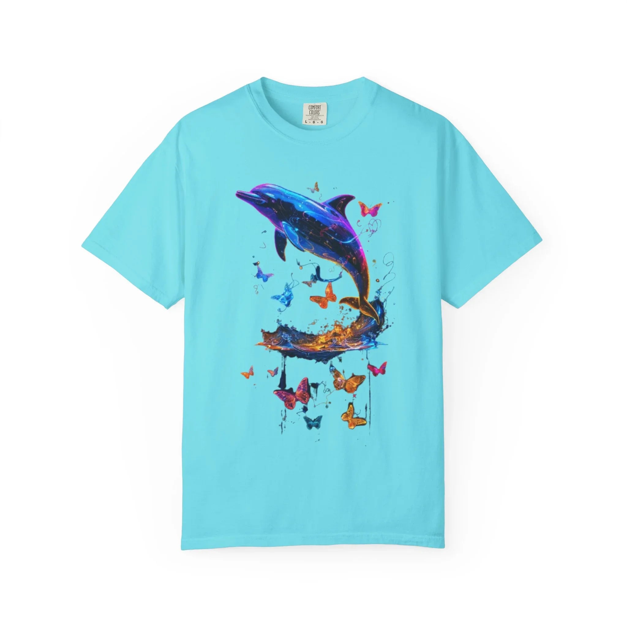 Colorful Dolphin Splash with Butterflies T-Shirt | Ocean Animal Tee - 250 USA Celebration