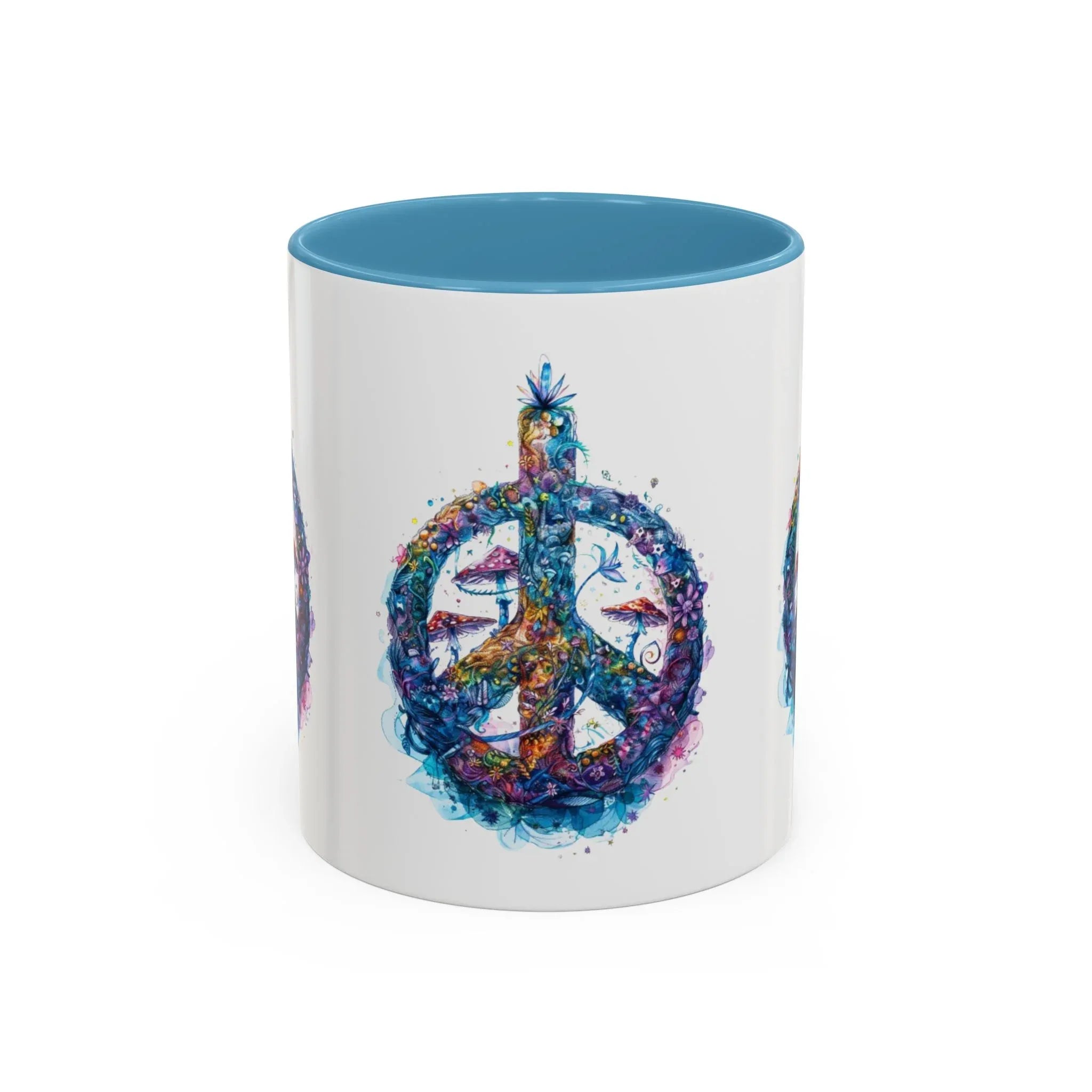 Psychedelic Mushroom Peace Sign Mug | Neon Tie-Dye Peace Script - 250 USA Celebration
