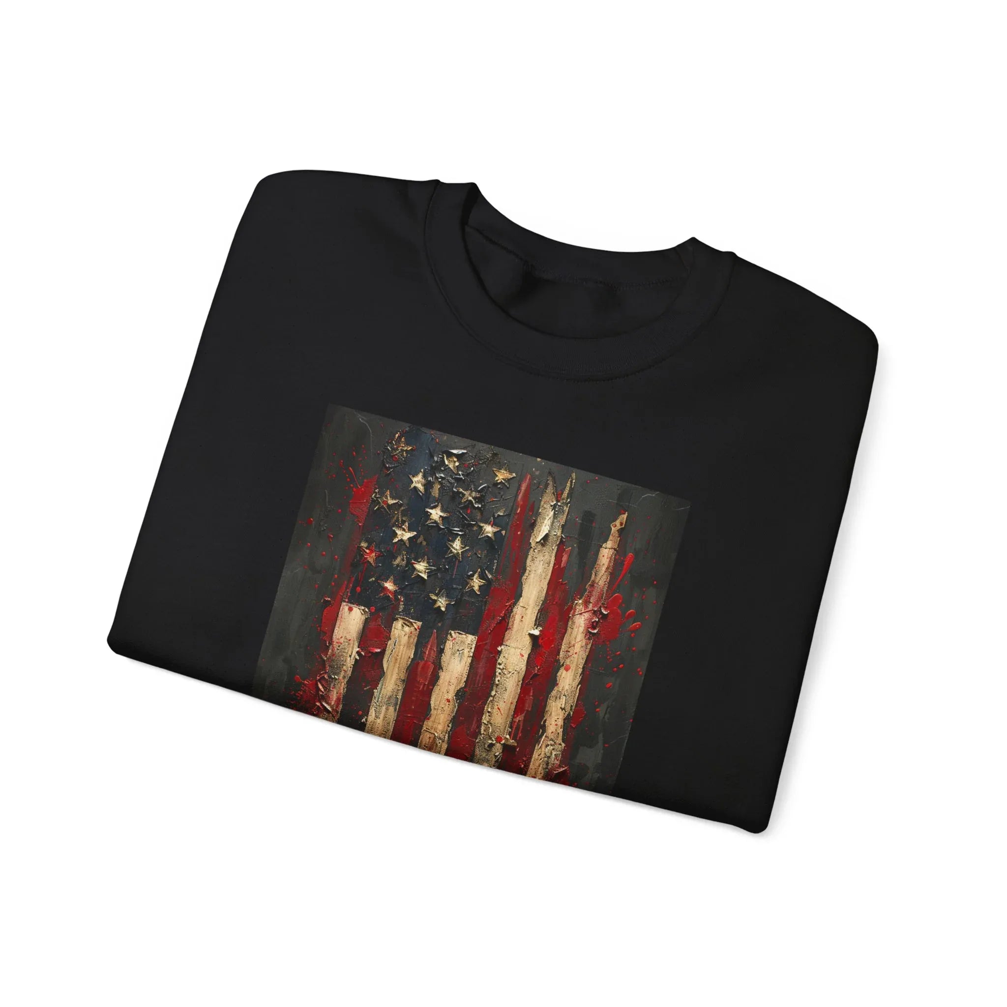 Distressed American Flag Crewneck Sweatshirt | Grunge Patriotic Design - 250 USA Celebration