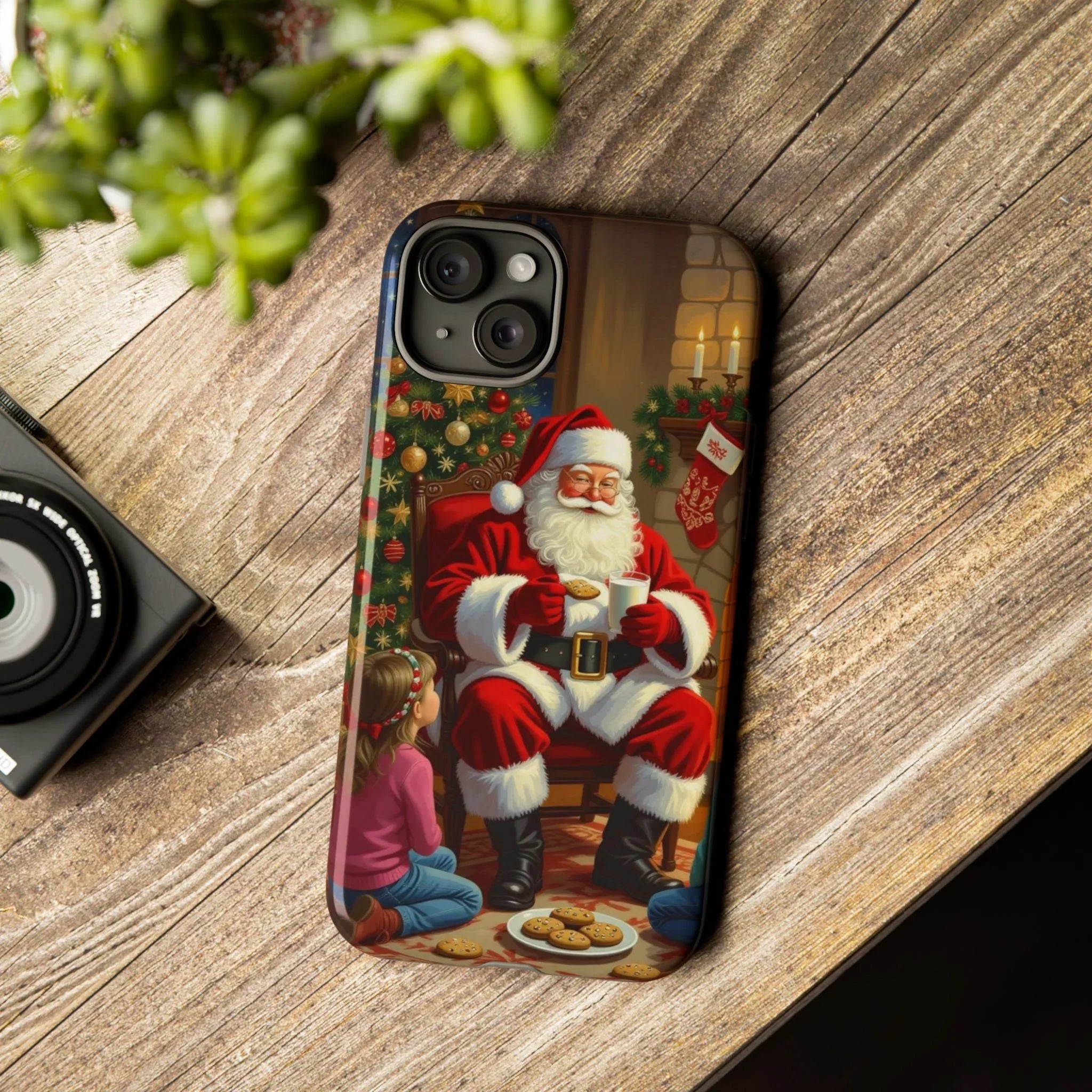 Santa Claus Storytime Tough Phone Case | Christmas holiday scene, kids and cookies - 250 USA Celebration