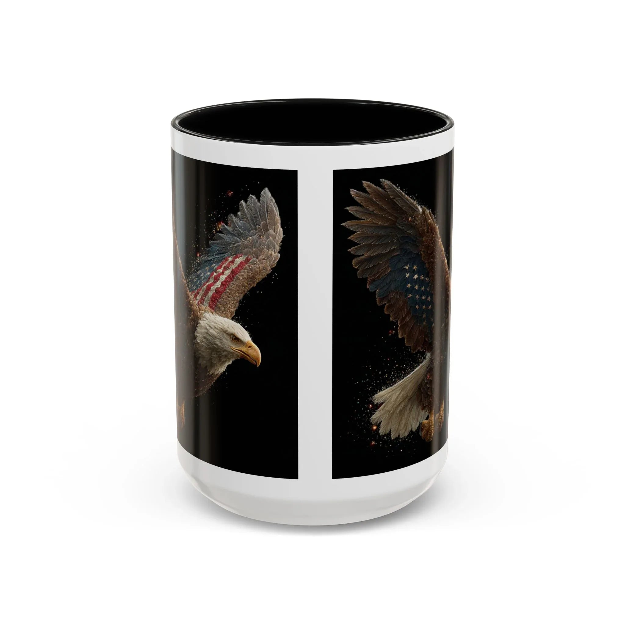 American Flag Bald Eagle Coffee Mug | Patriotic Eagle Wings, Black Accent 11oz 15oz - 250 USA Celebration
