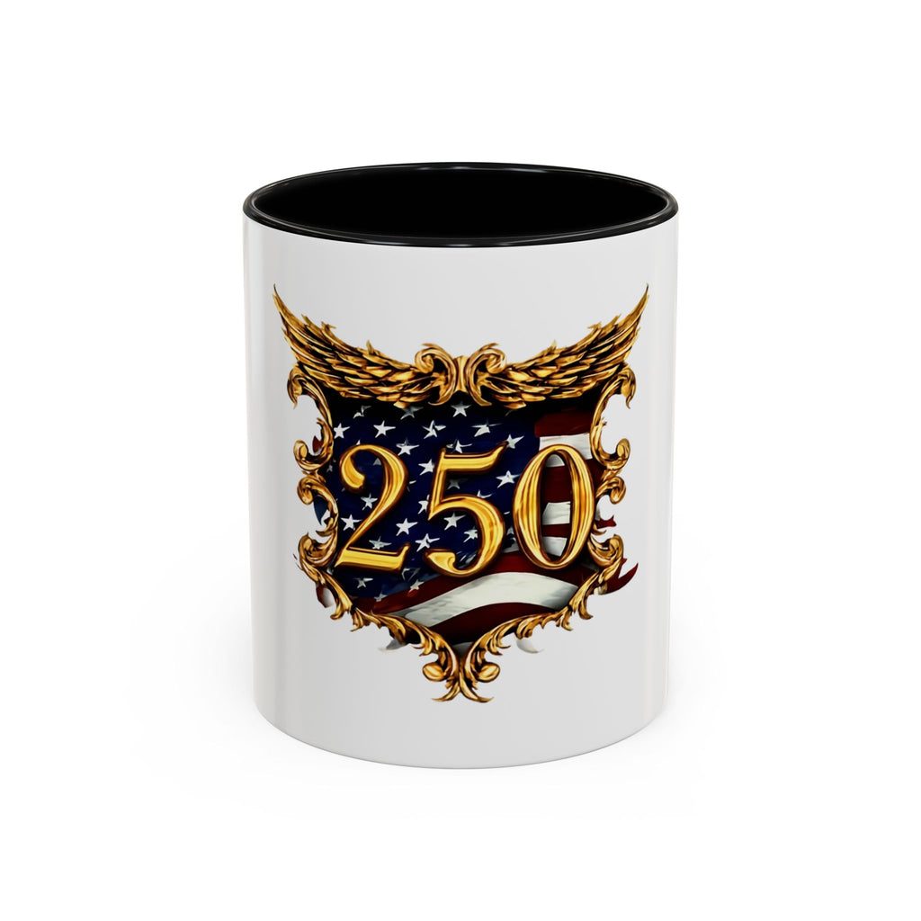 250th Anniversary American Flag Accent Coffee Mug — Patriotic 250th Year Anniversary Celebration Gift