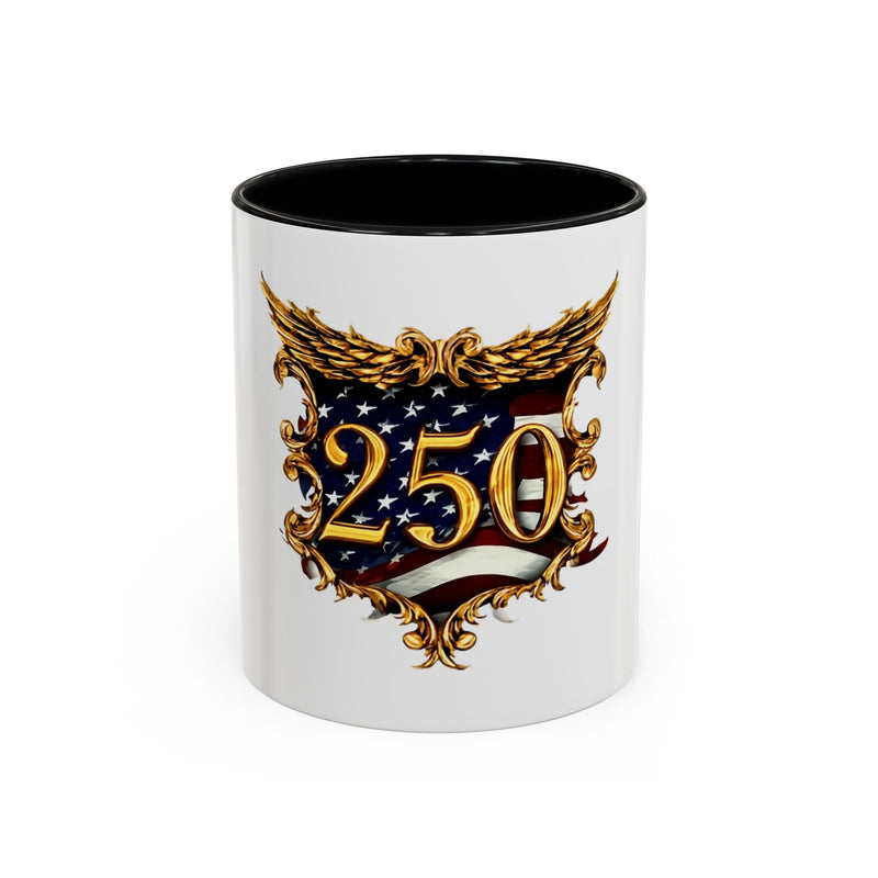250th Anniversary American Flag Accent Coffee Mug — Patriotic 250th Year Anniversary Celebration Gift