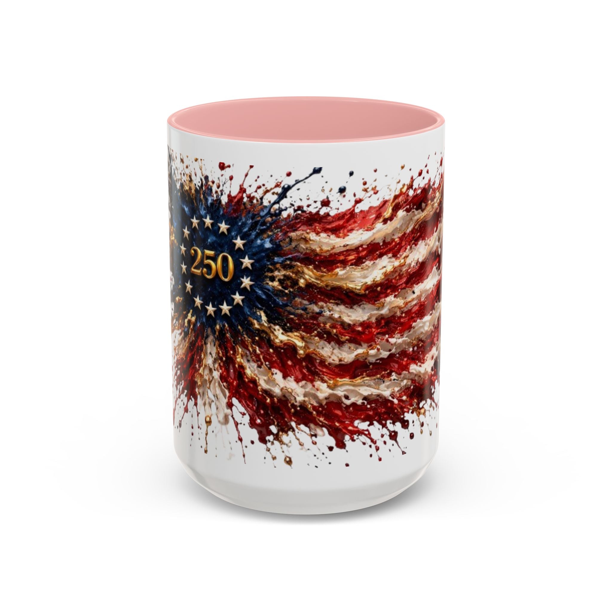 Patriotic 250th Anniversary Coffee Mug – American Flag Splash Accent (11/15oz)