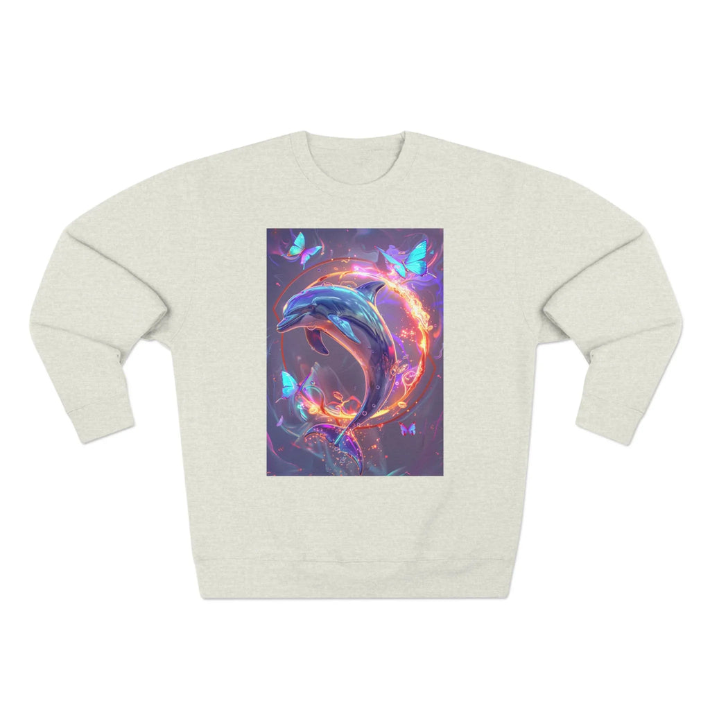 Neon Mystic Dolphin Ring sweatshirt | Glowing Butterflies, Fantasy Ocean Art - 250 USA Celebration