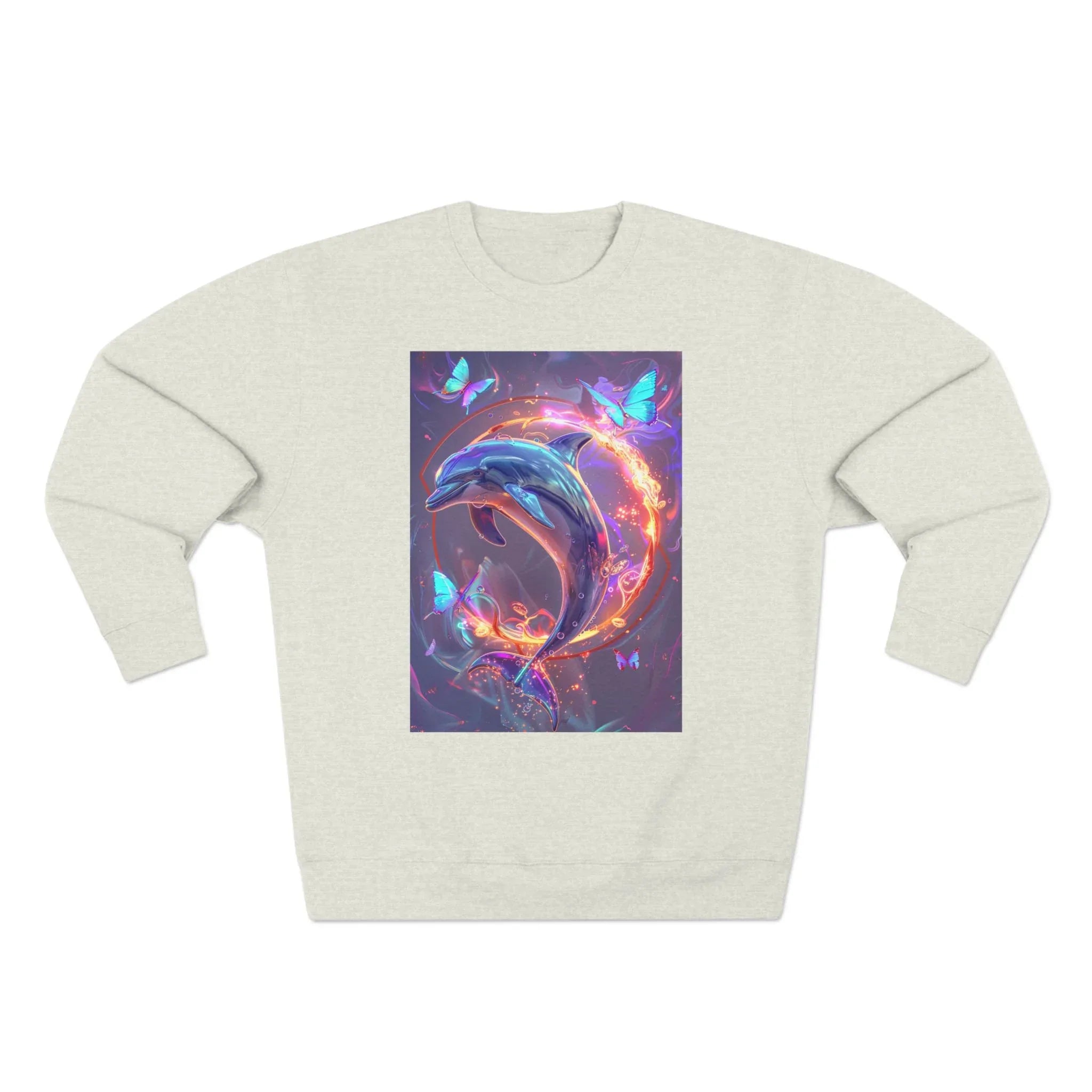 Neon Mystic Dolphin Ring sweatshirt | Glowing Butterflies, Fantasy Ocean Art - 250 USA Celebration
