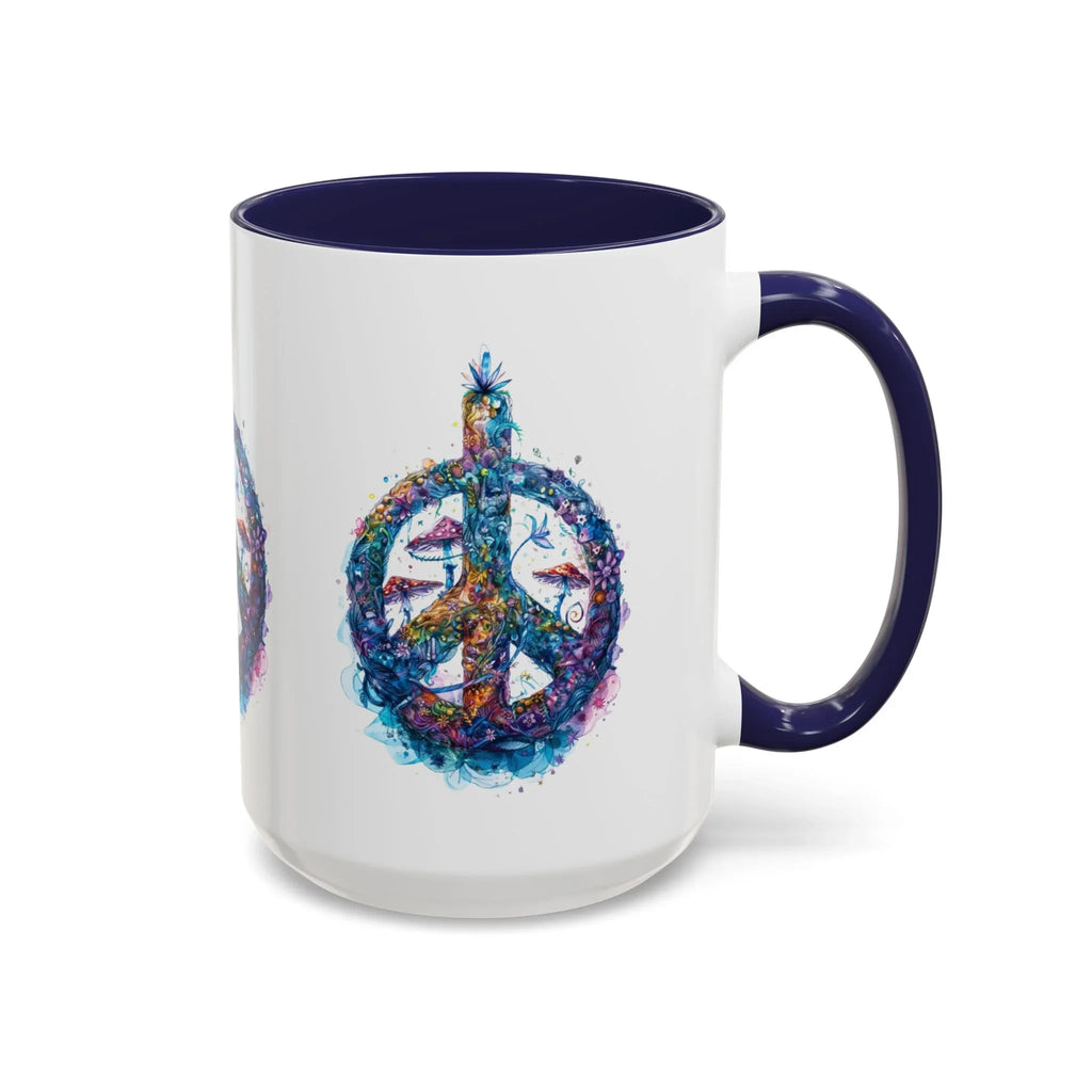 Psychedelic Mushroom Peace Sign Mug | Neon Tie-Dye Peace Script - 250 USA Celebration