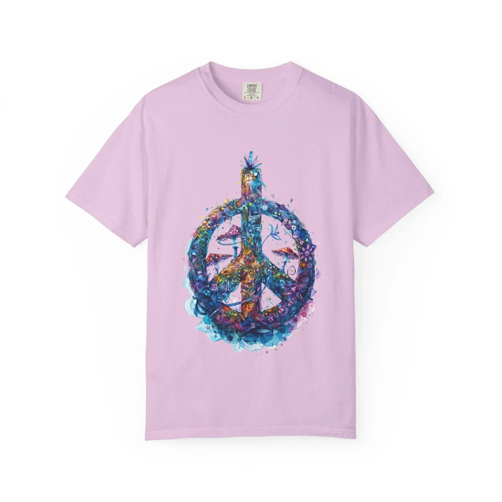 Psychedelic Mushroom Peace Sign T-Shirt | Neon Tie-Dye 60s Hippie Poster - 250 USA Celebration