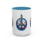 Psychedelic Mushroom Peace Sign Mug | Neon Tie-Dye Peace Script - 250 USA Celebration
