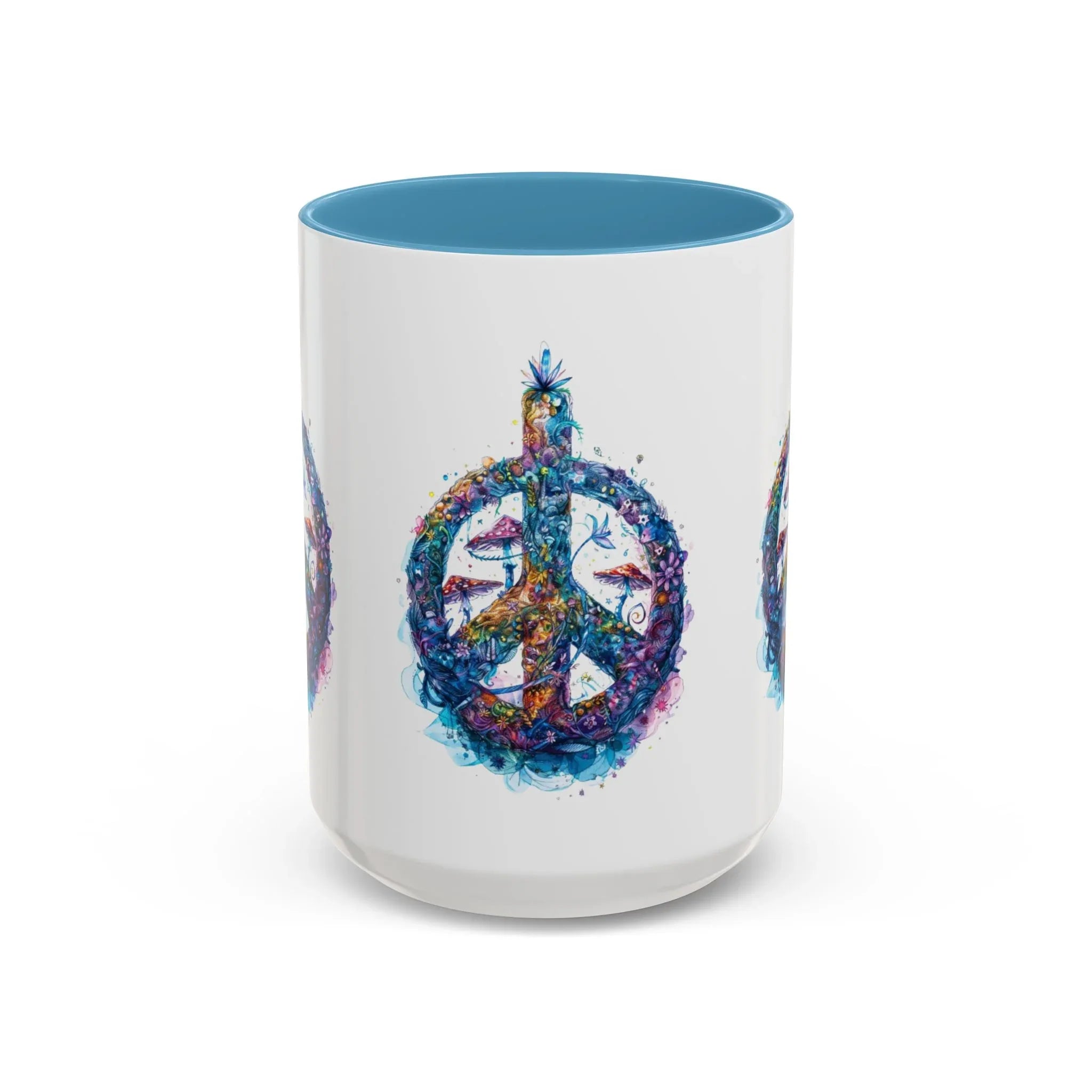 Psychedelic Mushroom Peace Sign Mug | Neon Tie-Dye Peace Script - 250 USA Celebration