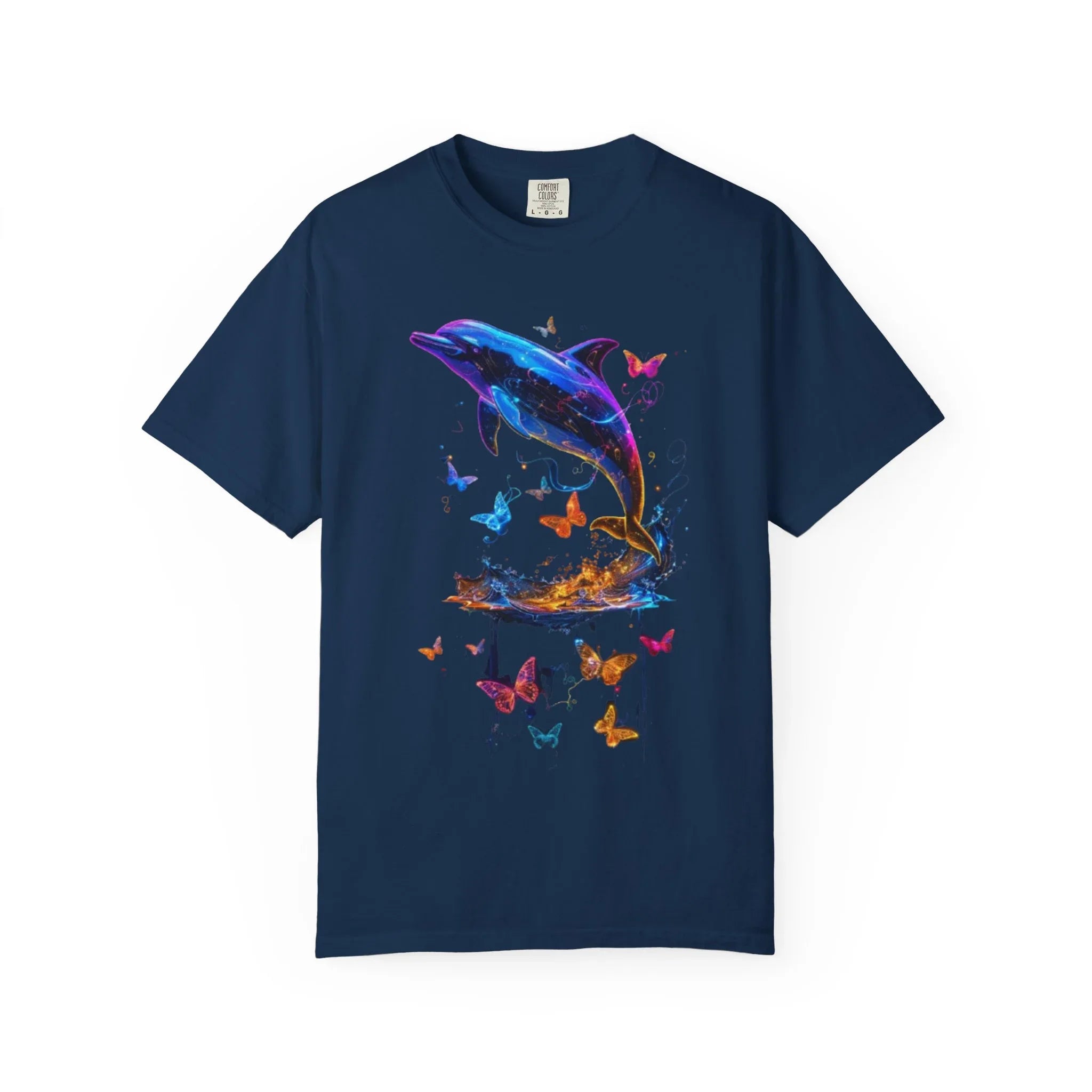 Colorful Dolphin Splash with Butterflies T-Shirt | Ocean Animal Tee - 250 USA Celebration