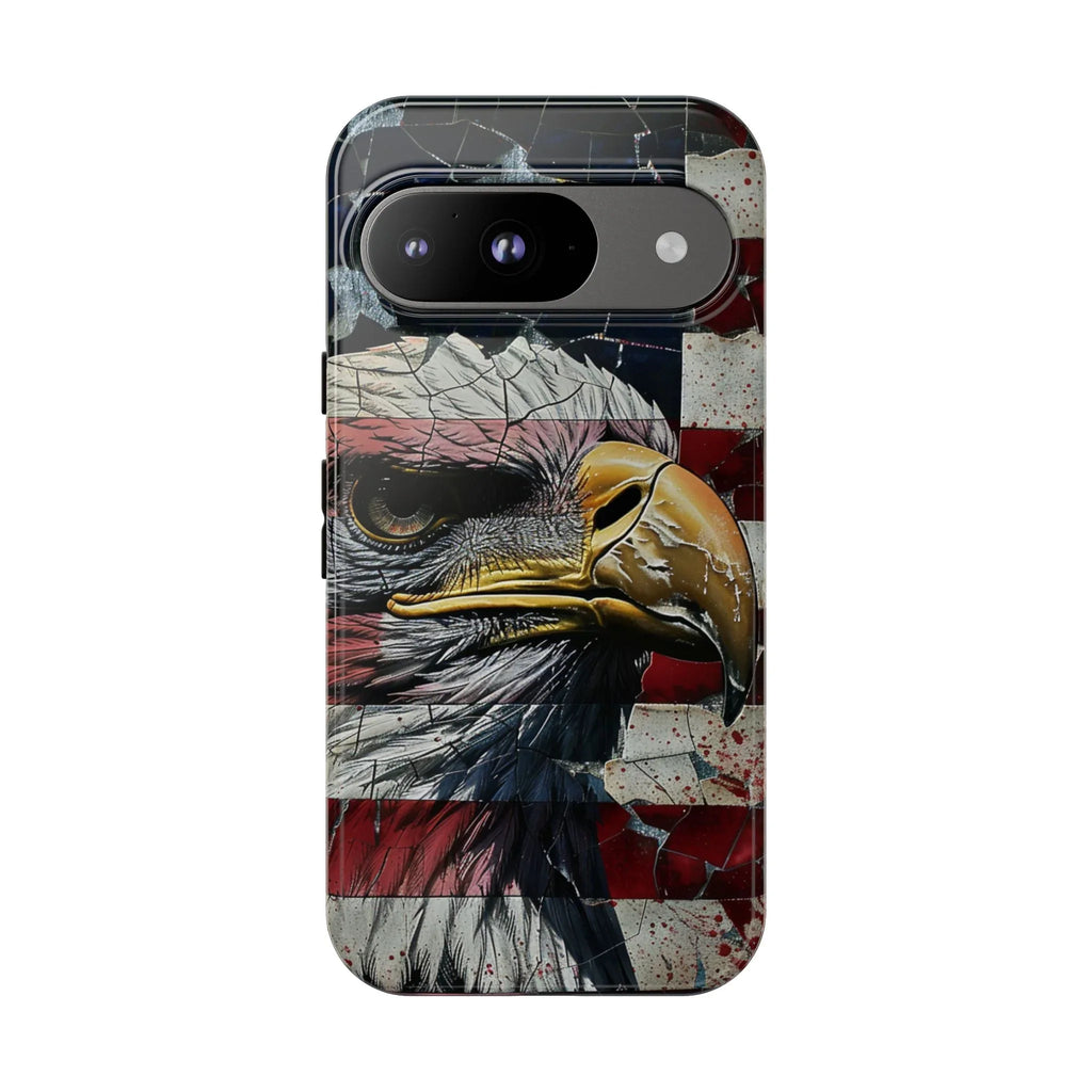 American Flag Bald Eagle phone case | Patriotic iPhone cover, cracked vintage flag design - 250 USA Celebration