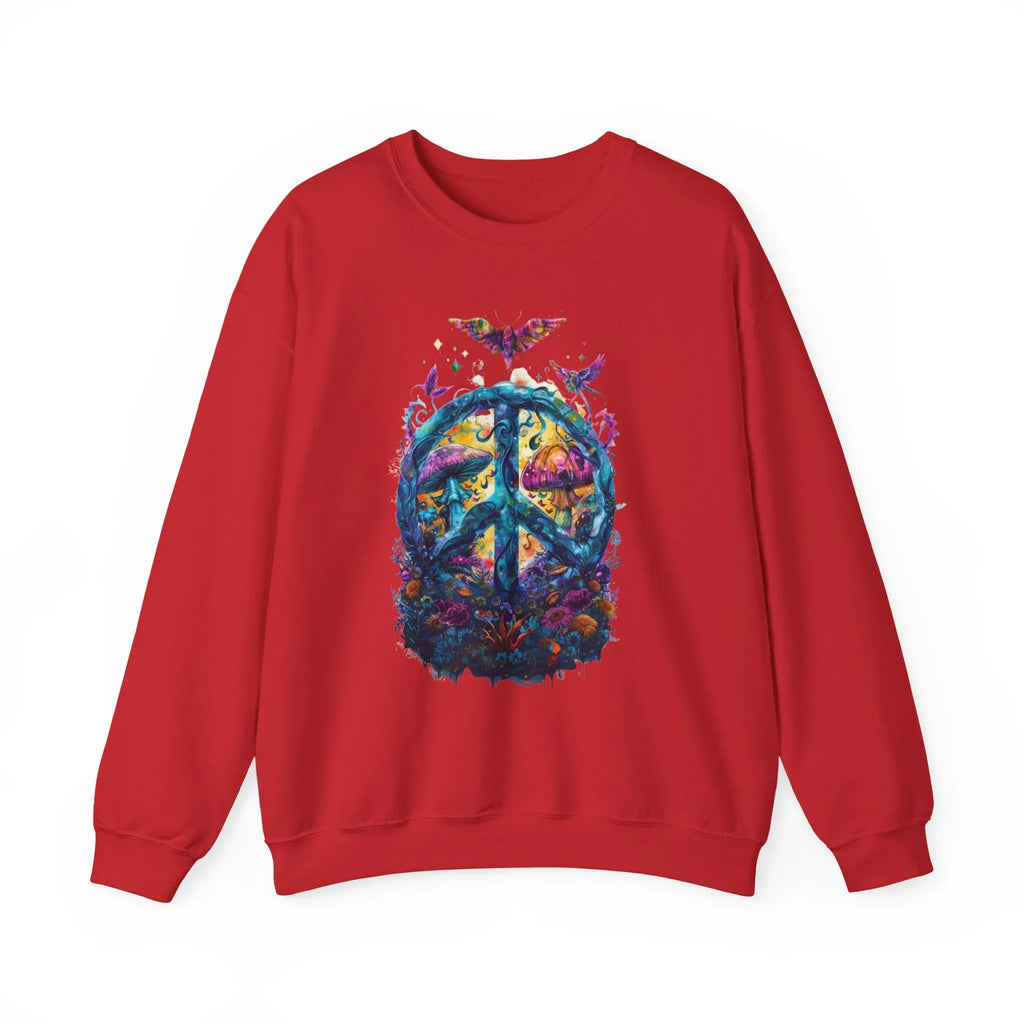 Psychedelic Mushroom Peace Sign Crewneck Sweatshirt | 60s Hippie Tie-Dye - 250 USA Celebration