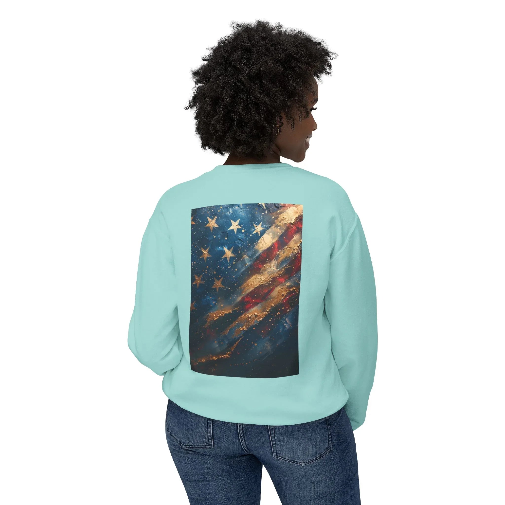 Lightweight Crewneck Sweatshirt, Patriotic American T-Shirts, Flag T-Shirts, Independence Tees, Funny Patriotic Shirts, Custom American Tees - 250 USA Celebration
