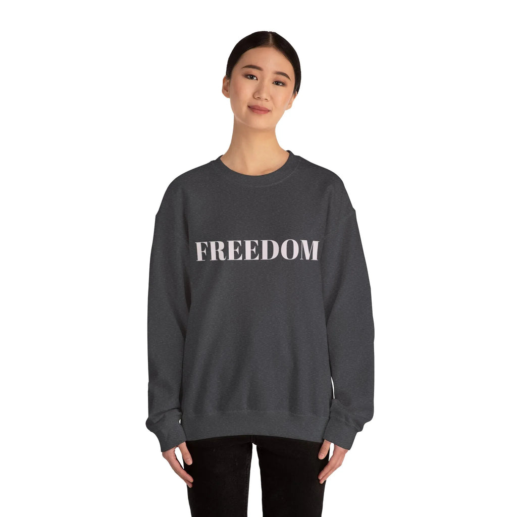 FREEDOM text Crewneck Sweatshirt | Bold Lettering, Minimalist Black Pullover - 250 USA Celebration