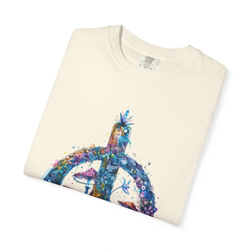 Psychedelic Mushroom Peace Sign T-Shirt | Neon Tie-Dye 60s Hippie Poster - 250 USA Celebration