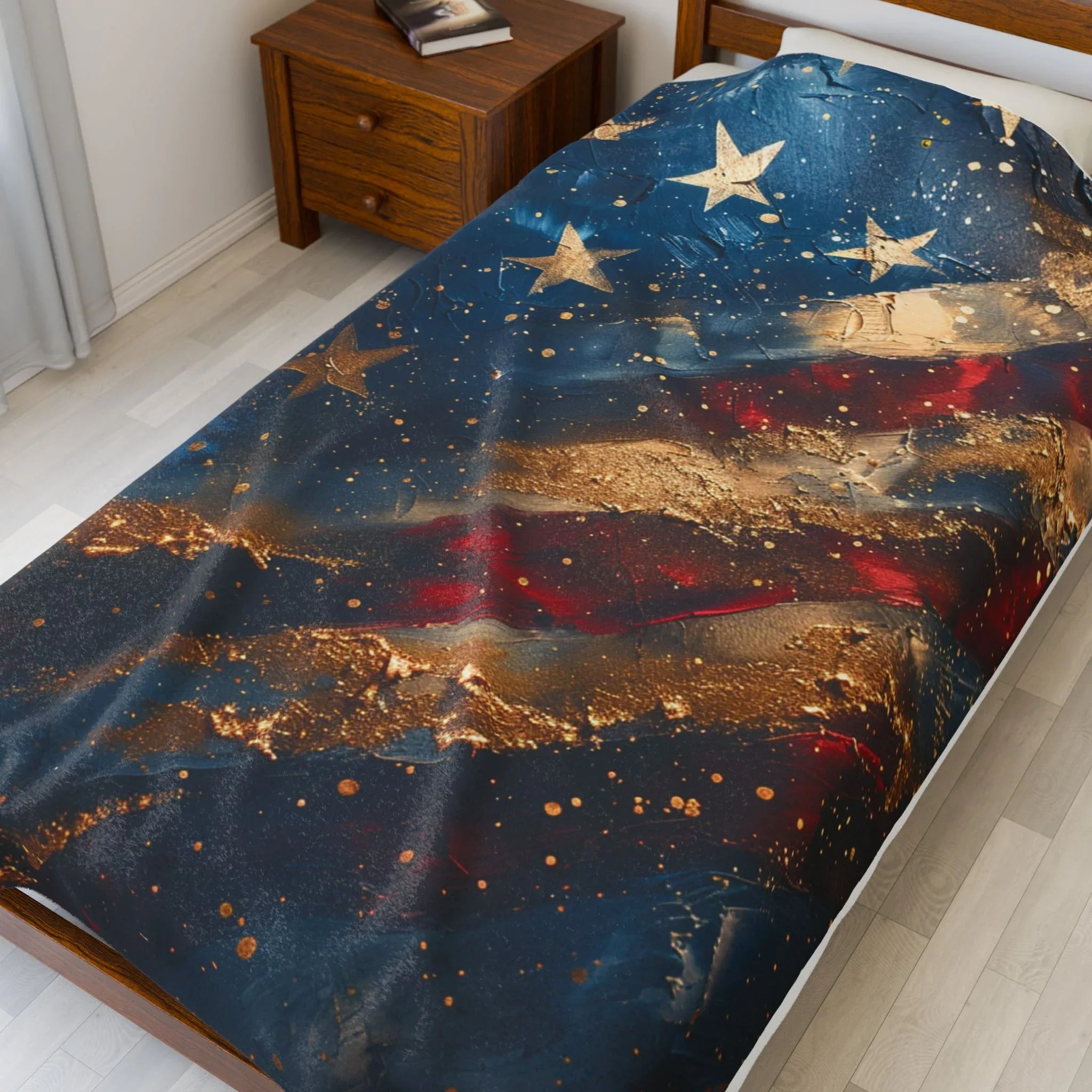 Abstract American Flag Velveteen Plush Blanket | Stars Stripes Patriotic Decor - 250 USA Celebration