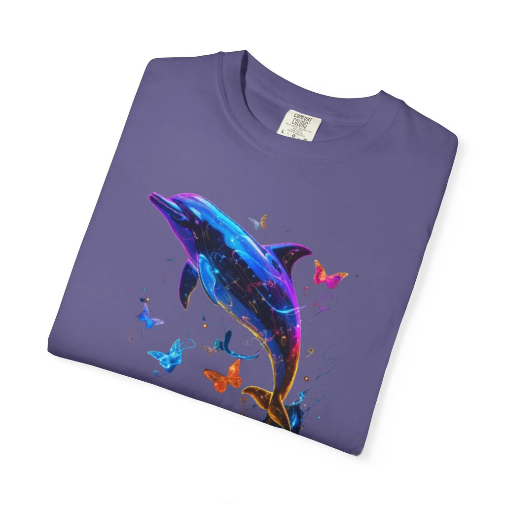 Colorful Dolphin Splash with Butterflies T-Shirt | Ocean Animal Tee - 250 USA Celebration