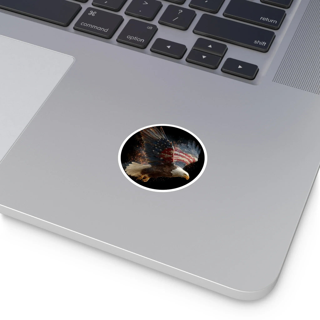 American Flag Bald Eagle Sticker | Round Vinyl Sticker, Indoor/Outdoor - 250 USA Celebration