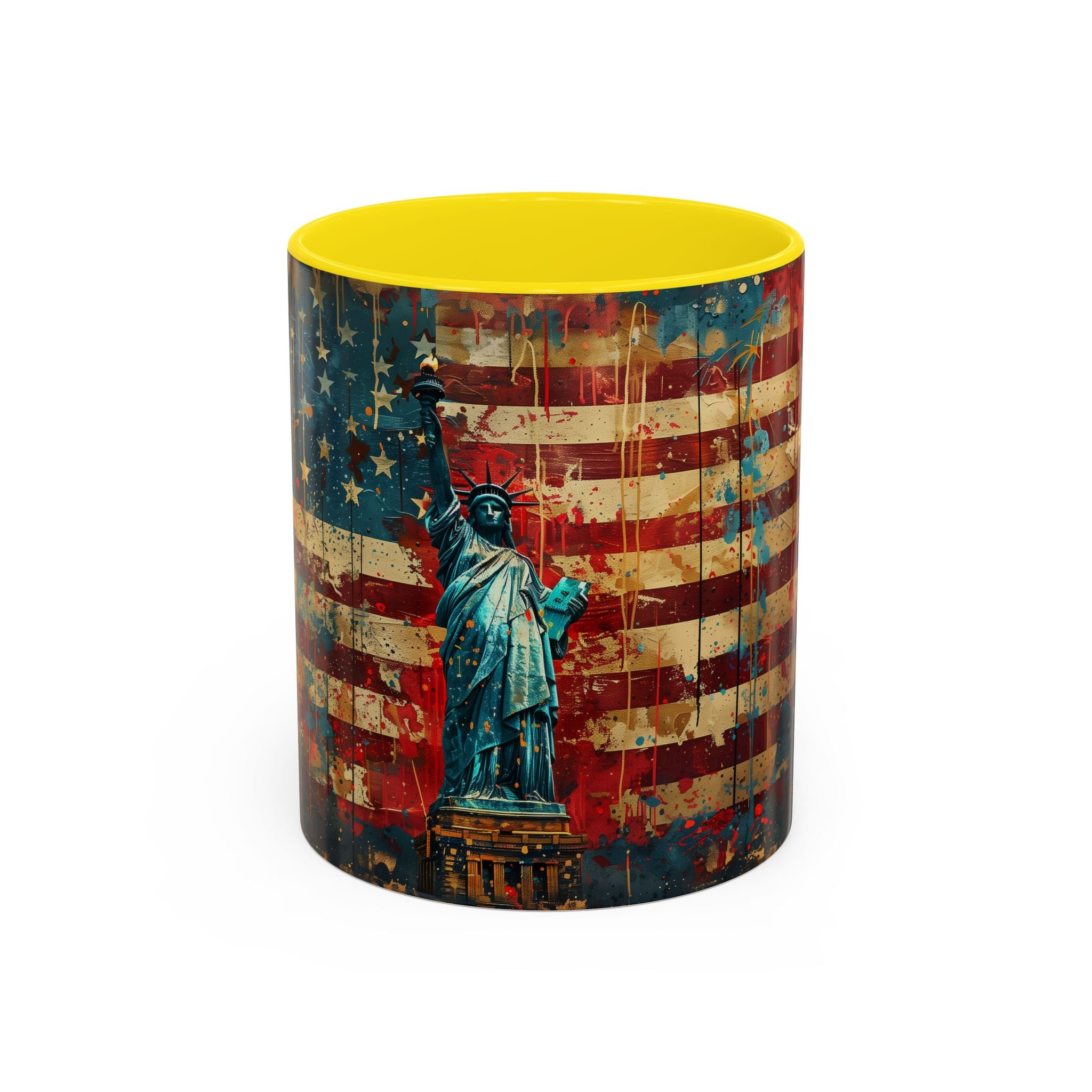 Liberty Statue American Flag Coffee Mug — Patriotic Vintage Accent Mug (11/15oz)