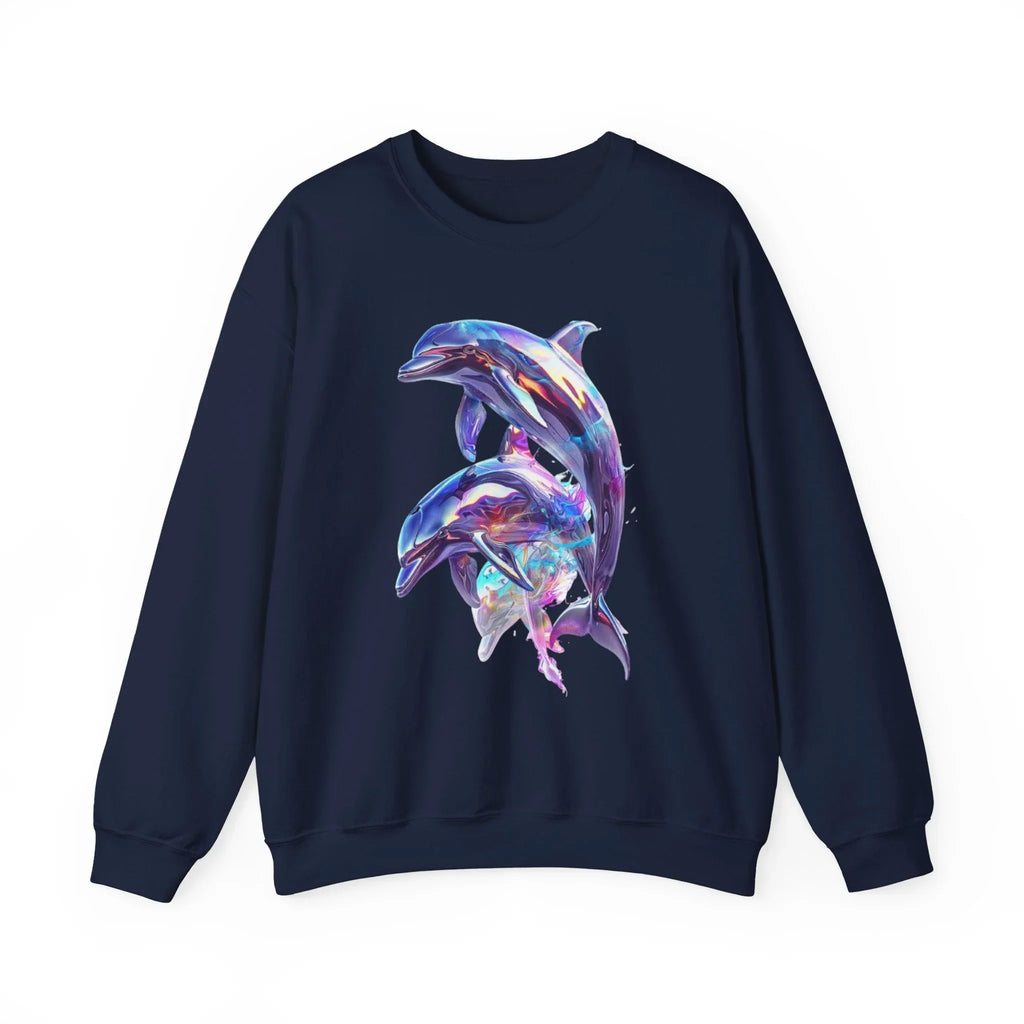 Iridescent Dolphin Trio Sweatshirt | Ocean Marine Animal Crewneck - 250 USA Celebration