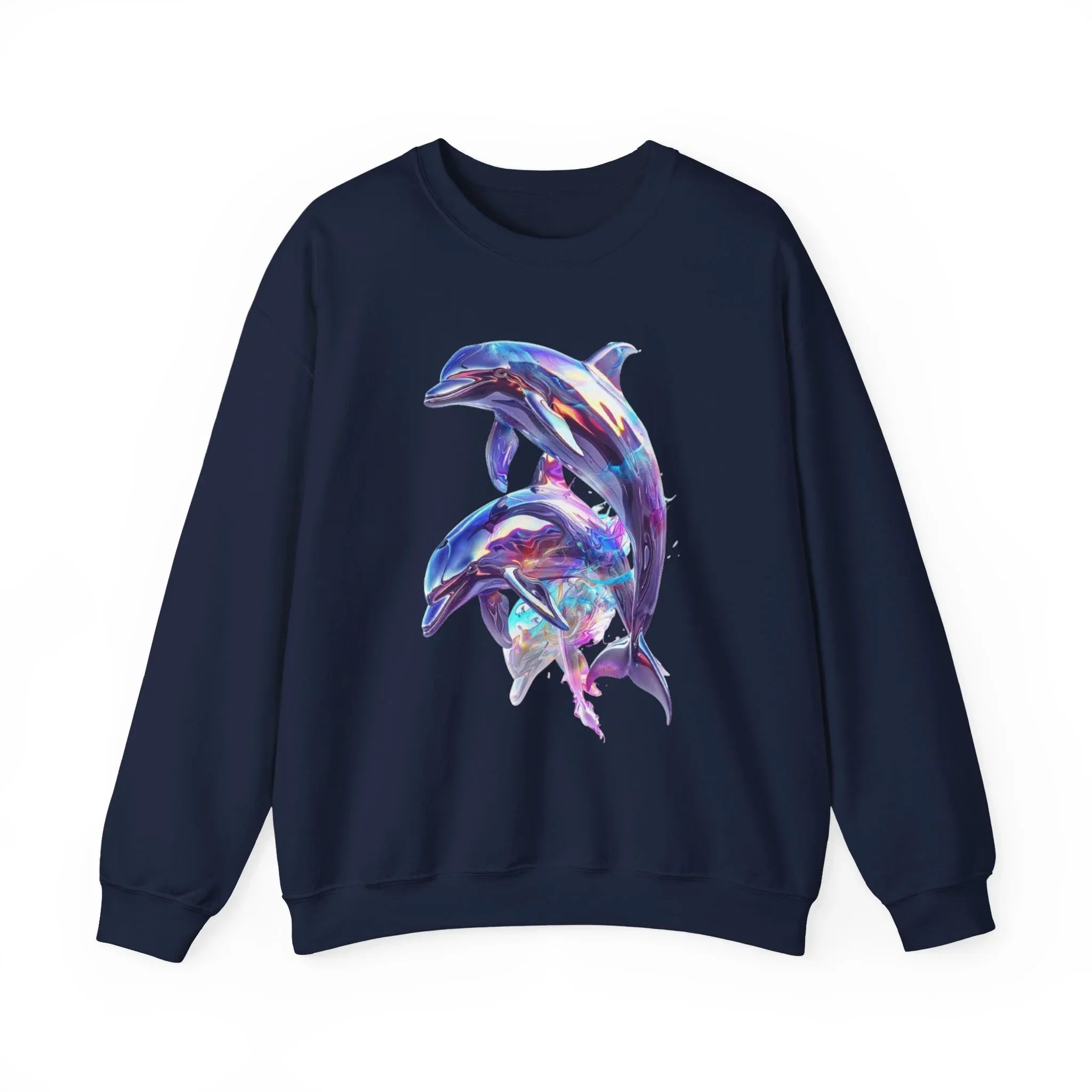 Iridescent Dolphin Trio Sweatshirt | Ocean Marine Animal Crewneck - 250 USA Celebration
