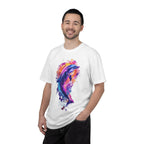 Colorful Watercolor Dolphin T-shirt | Vibrant Ocean Dolphin Tee Chrome Y2K Fantasy Dolphins & Butterflies T-Shirt | Airbrushed Liquid Metal - 250 USA Celebration