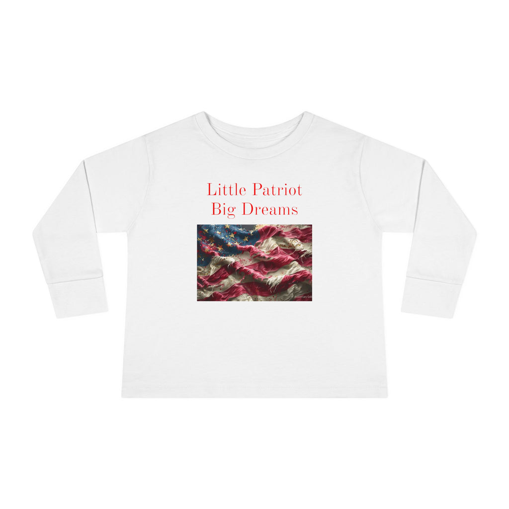 Toddler Long Sleeve Tee — "Little Patriot Big Dreams" American Flag Graphic