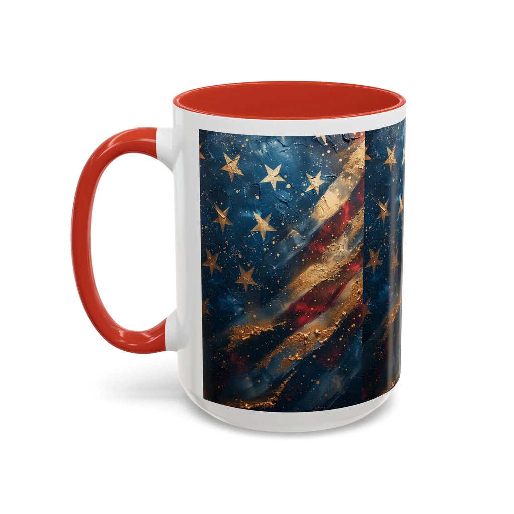 Distressed American Flag Accent Coffee Mug | 11oz 15oz - 250 USA Celebration