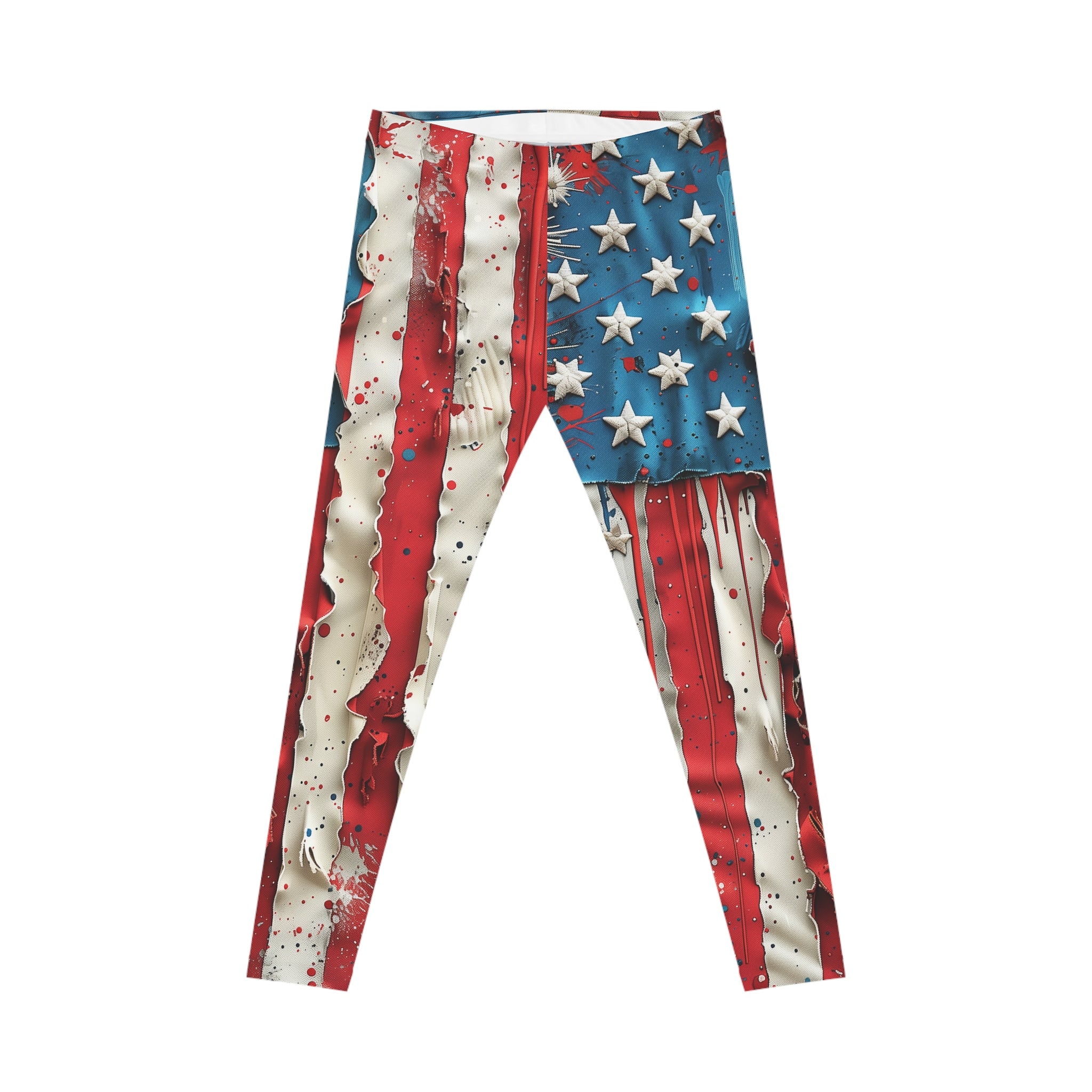 American Flag Paint-Drip Leggings — Patriotic Stars & Stripes Activewear