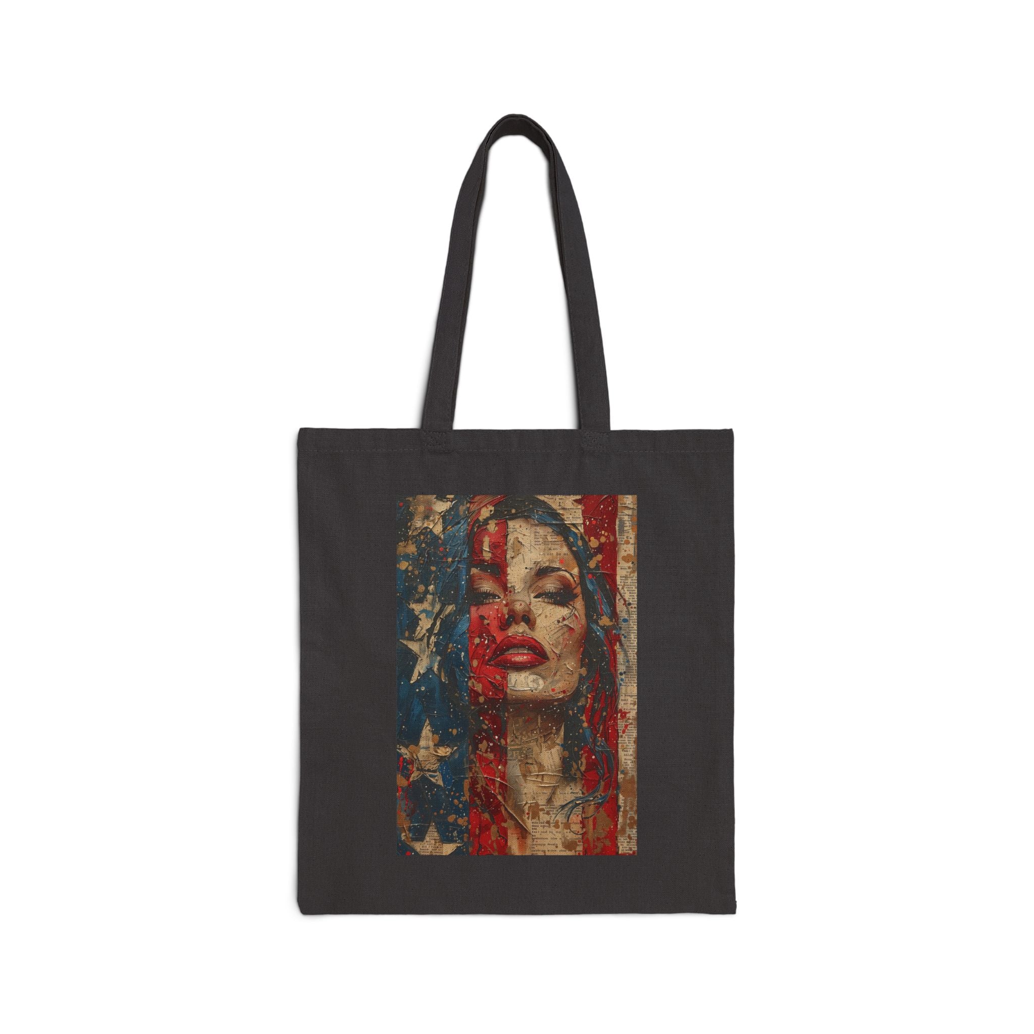 Canvas Tote Bag — Vintage American Flag Portrait / Cosmic Nebula Art