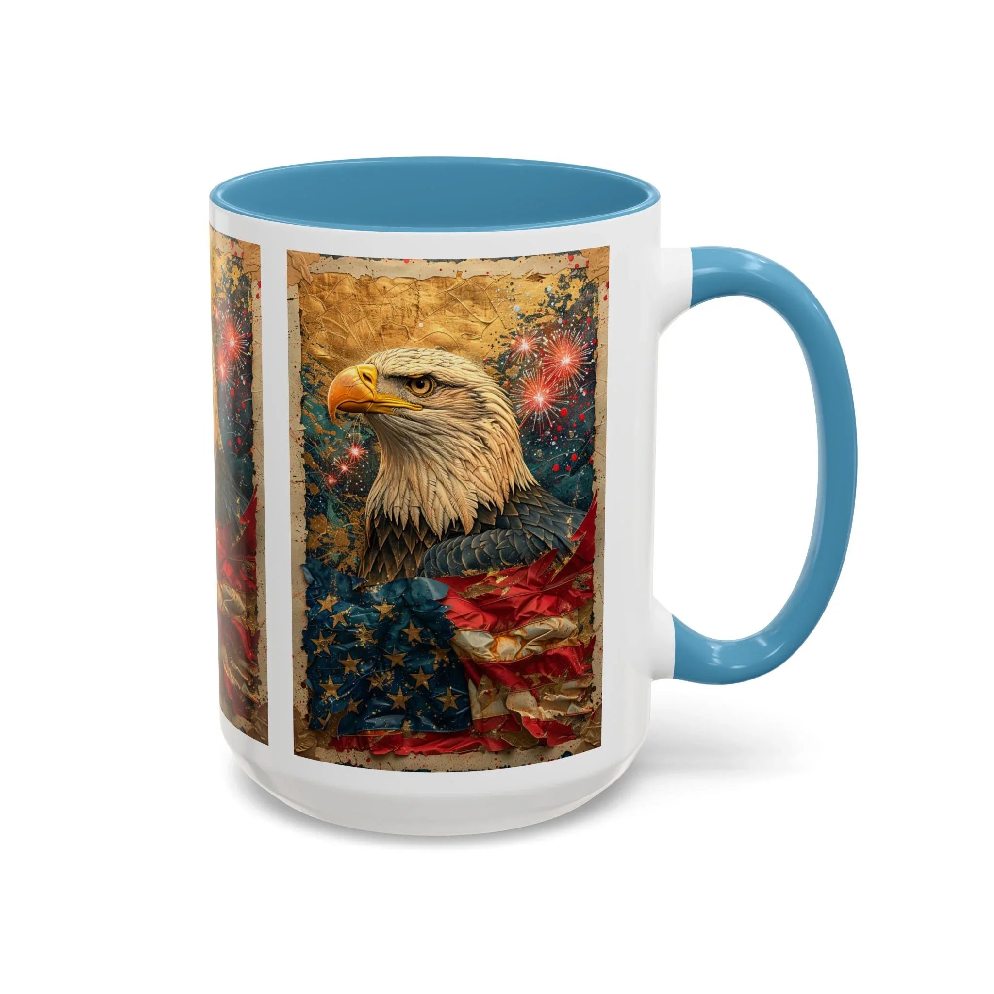 Bald Eagle with Tattered American Flag Coffee Mug | Fireworks Patriotic 11oz 15oz - 250 USA Celebration