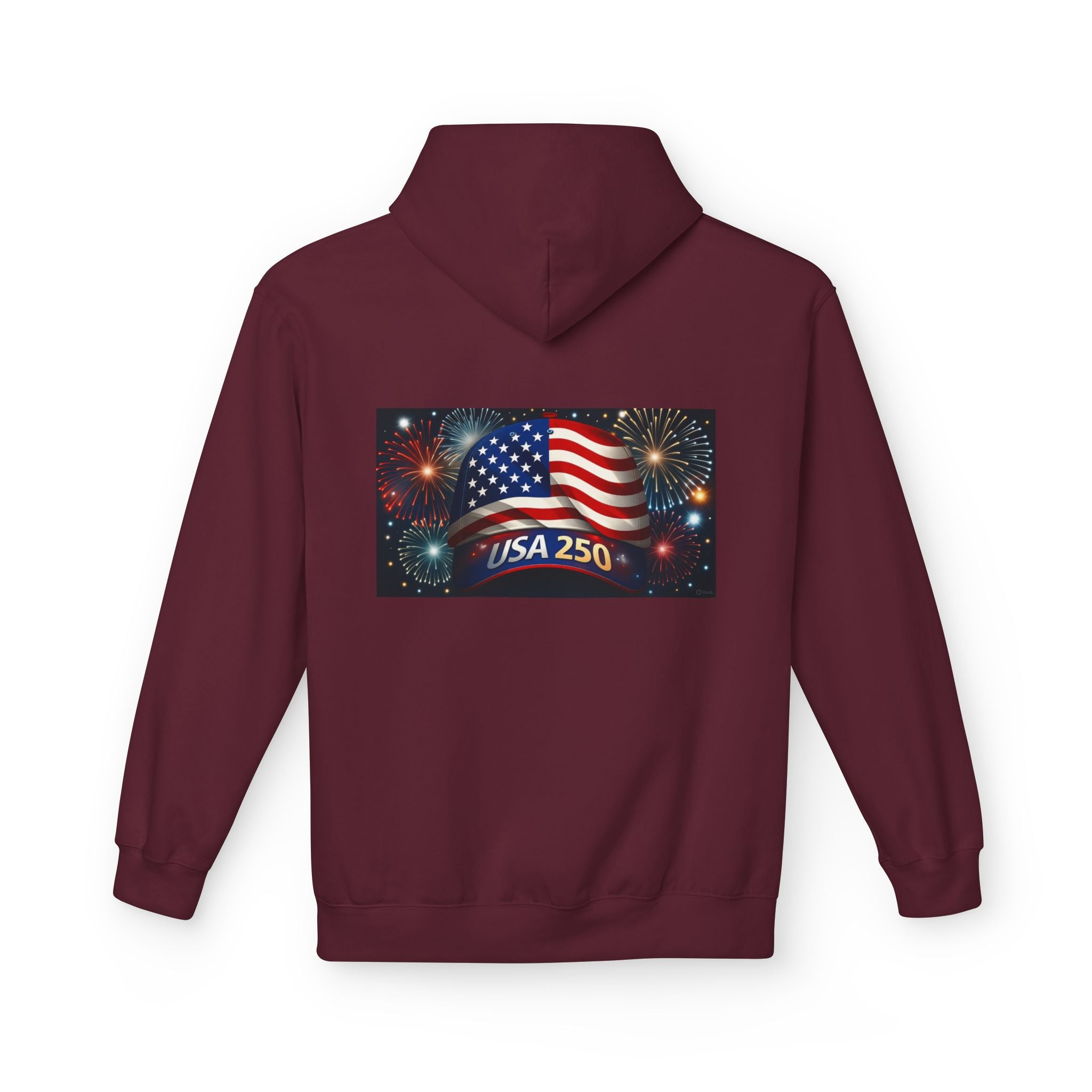 USA 250 Patriotic Hoodie with American Flag & Fireworks