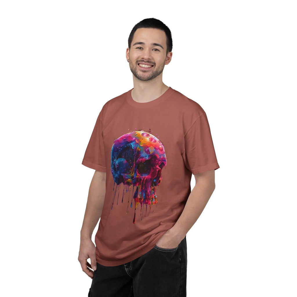 Colorful Drip Skull T-shirt | Watercolor Skull Shirt, Artistic Gothic Tee - 250 USA Celebration