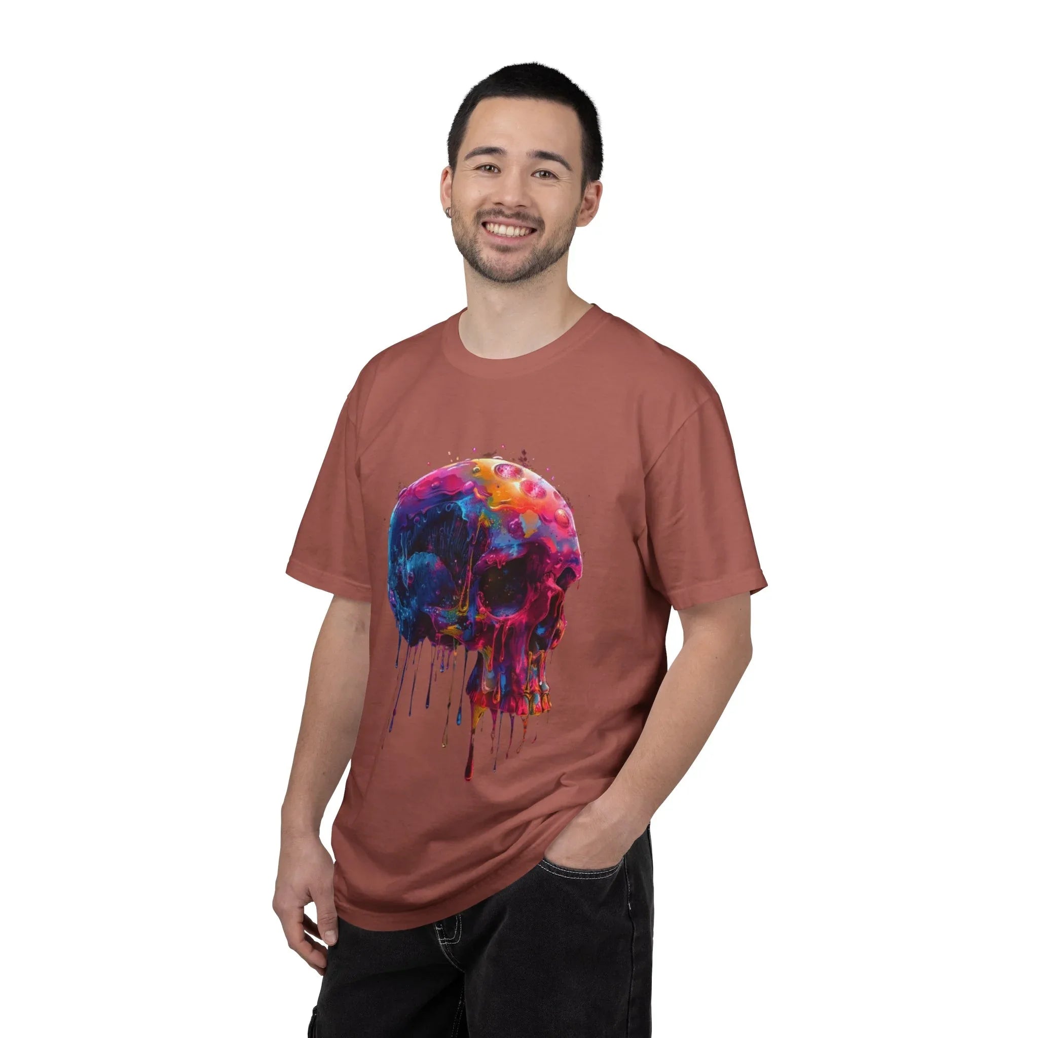 Colorful Drip Skull T-shirt | Watercolor Skull Shirt, Artistic Gothic Tee - 250 USA Celebration
