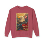 Triumphant Bald Eagle clutching American Flag Sweatshirt | Patriotic Fireworks Outline - 250 USA Celebration