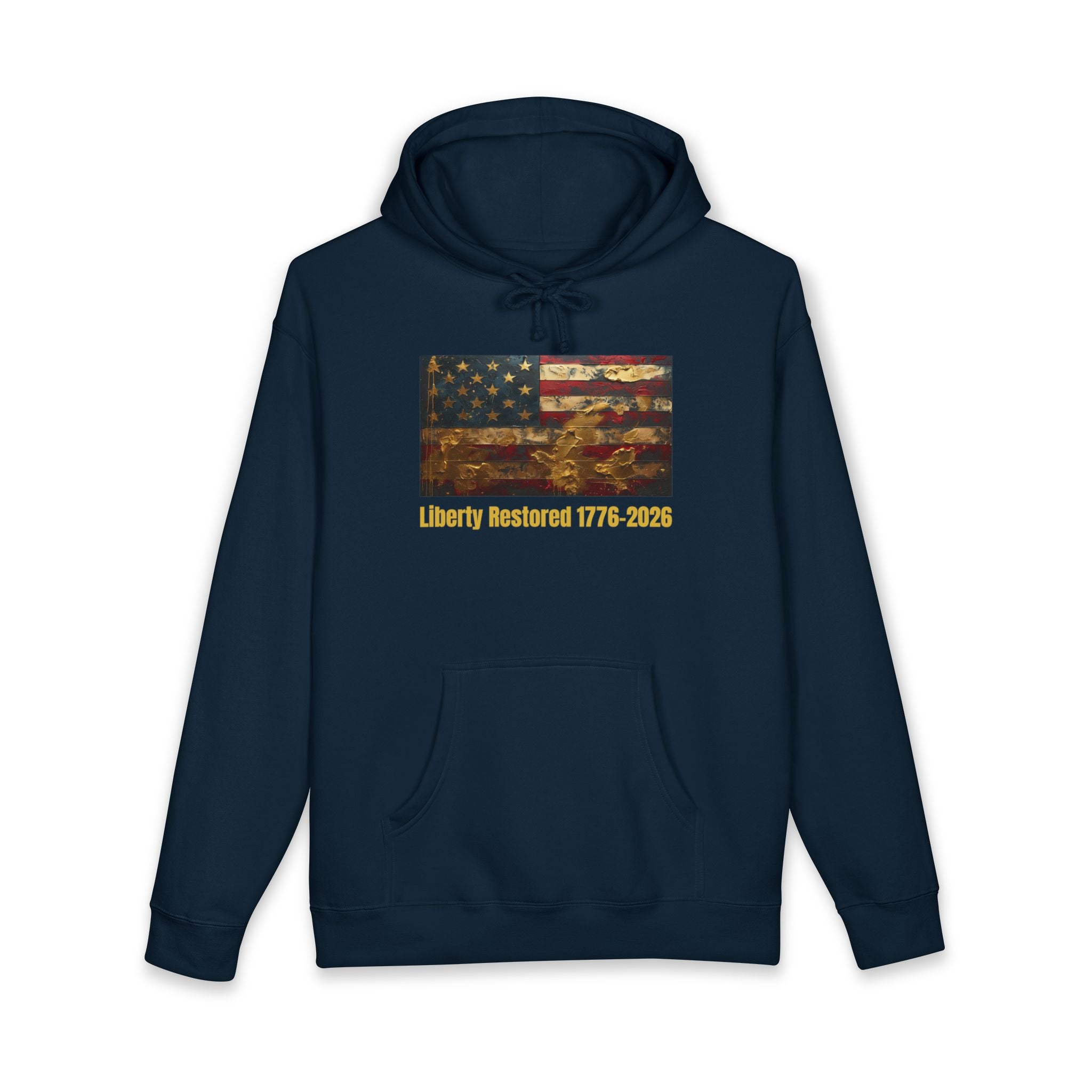 Liberty Restored 1776-2026 Hoodie — Vintage American Flag Patriotic Sweatshirt
