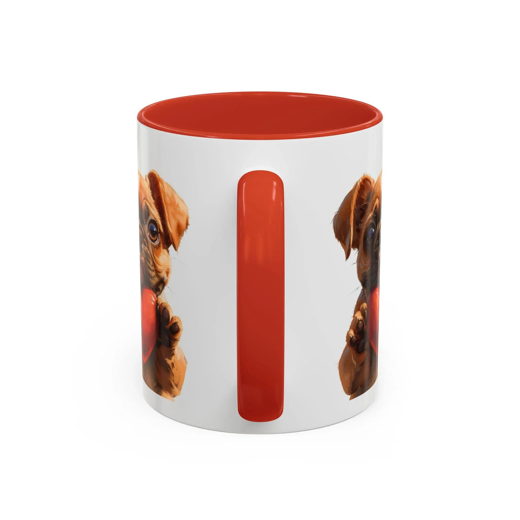 Cute French Bulldog Holding Red Heart Accent Coffee Mug | Puppy Cartoon Illustration - 250 USA Celebration