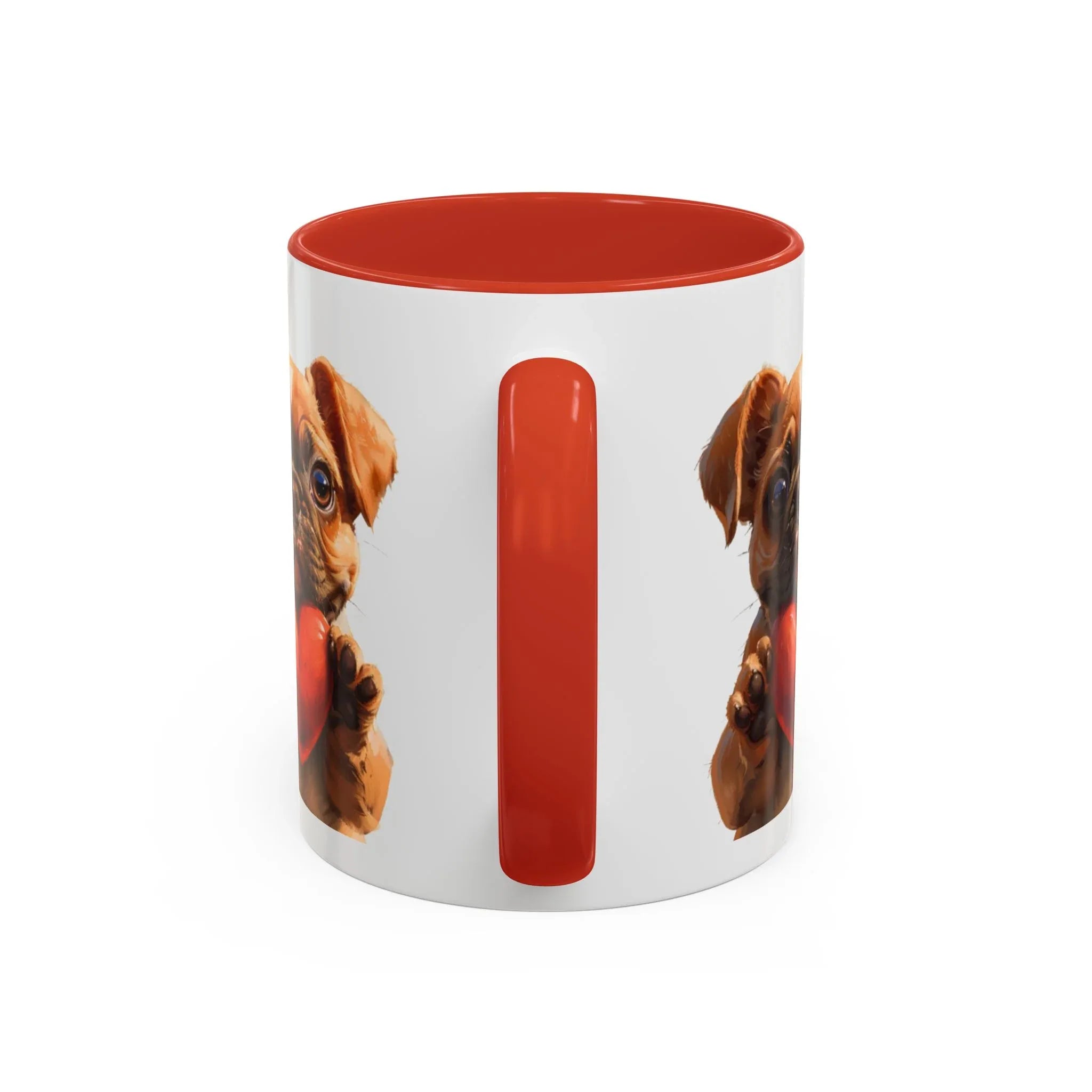 Cute French Bulldog Holding Red Heart Accent Coffee Mug | Puppy Cartoon Illustration - 250 USA Celebration