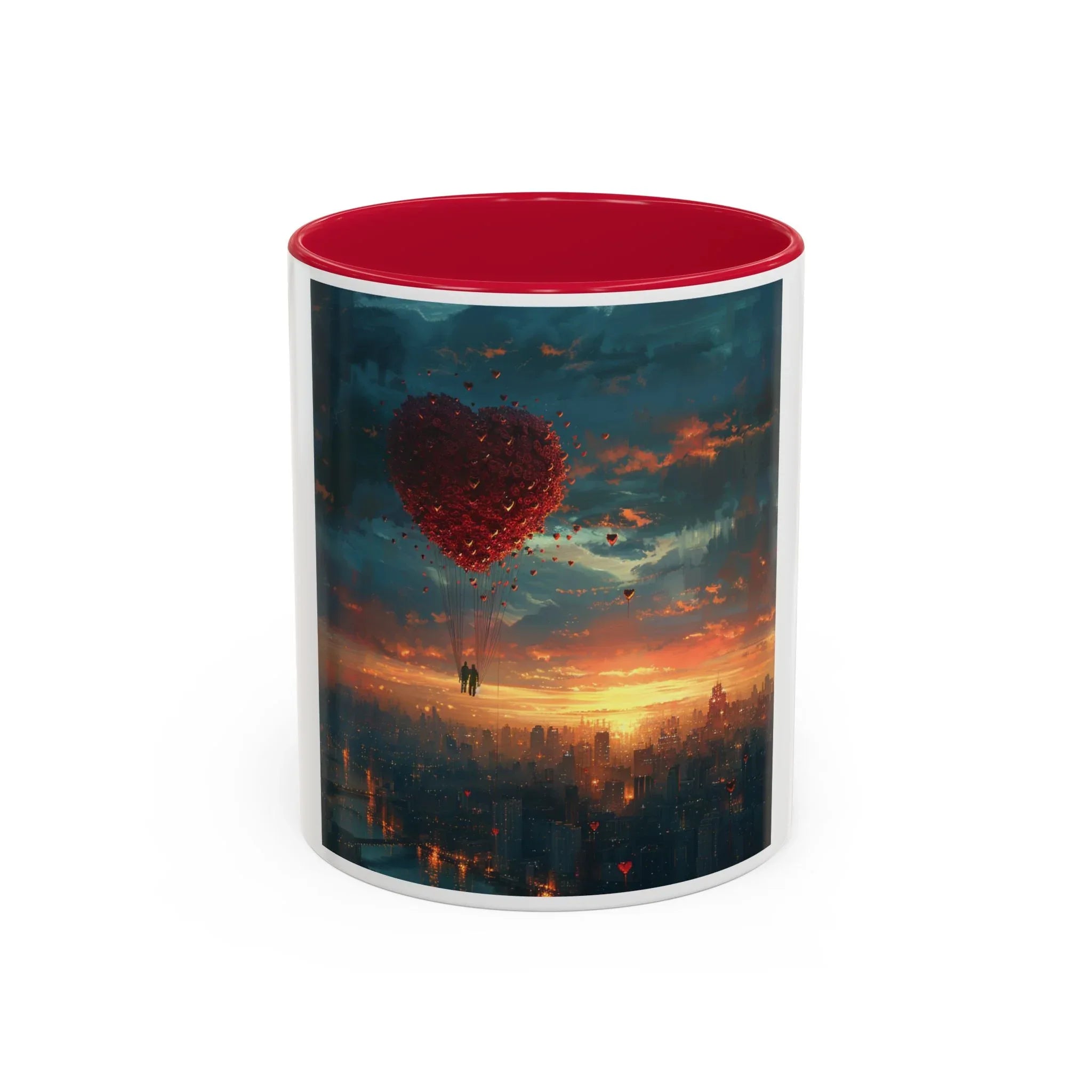 Romantic Sunset Heart Mug, Colorful Coffee Cup, Perfect Gift Couples, Home Decor, Coffee Lover Delight, Valentine's Day Women's Merchandise - 250 USA Celebration
