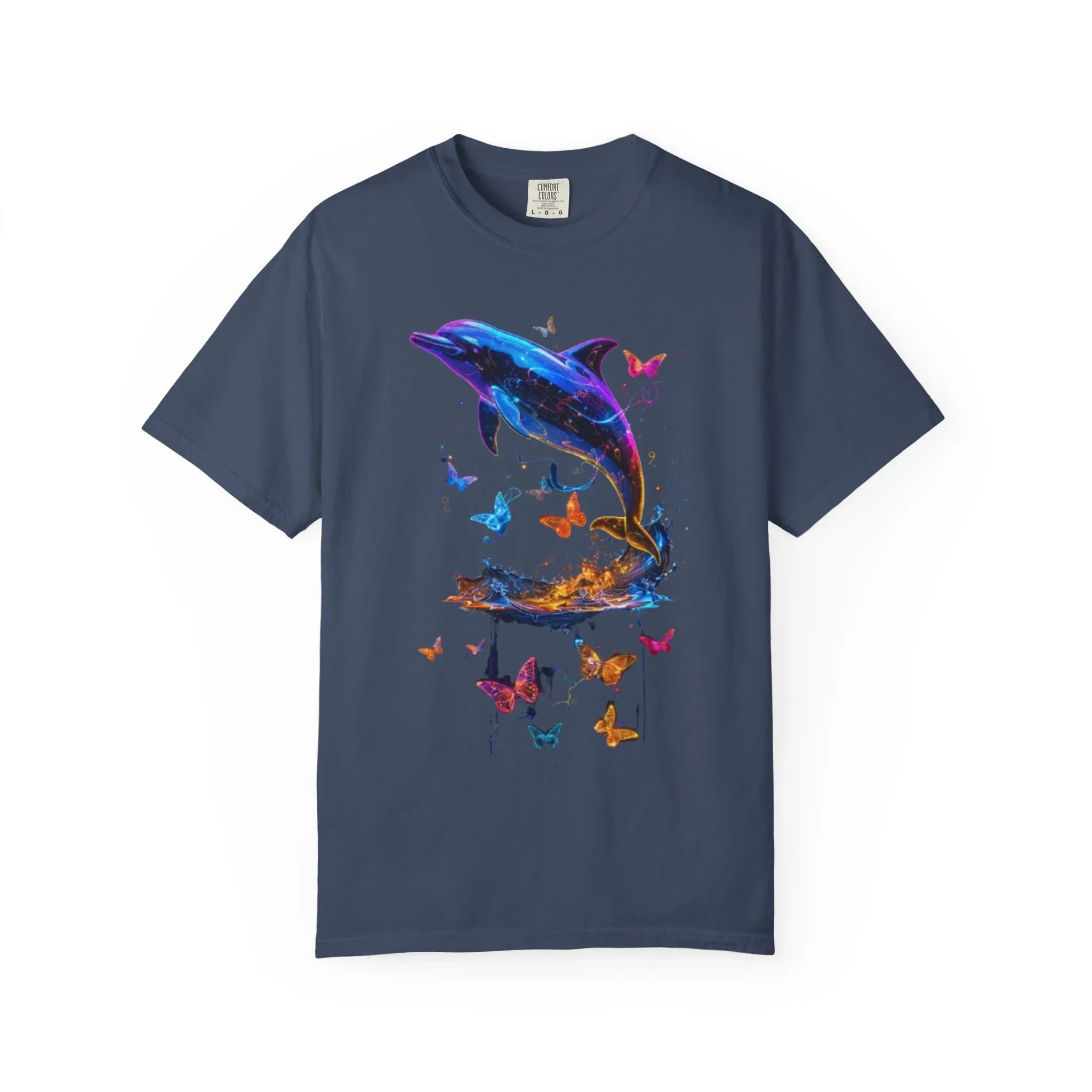 Colorful Dolphin Splash with Butterflies T-Shirt | Ocean Animal Tee - 250 USA Celebration