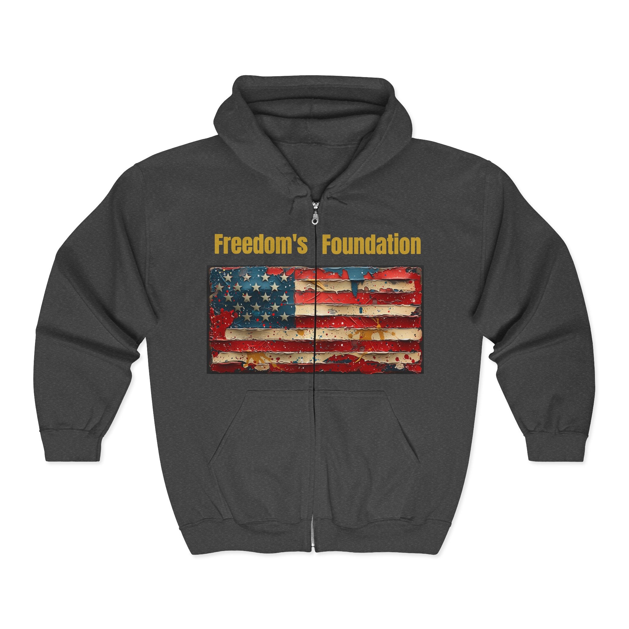 Still Standing Flag Zip Hoodie — "Freedom's Foundation" Vintage American Flag Full-Zip Hoodie
