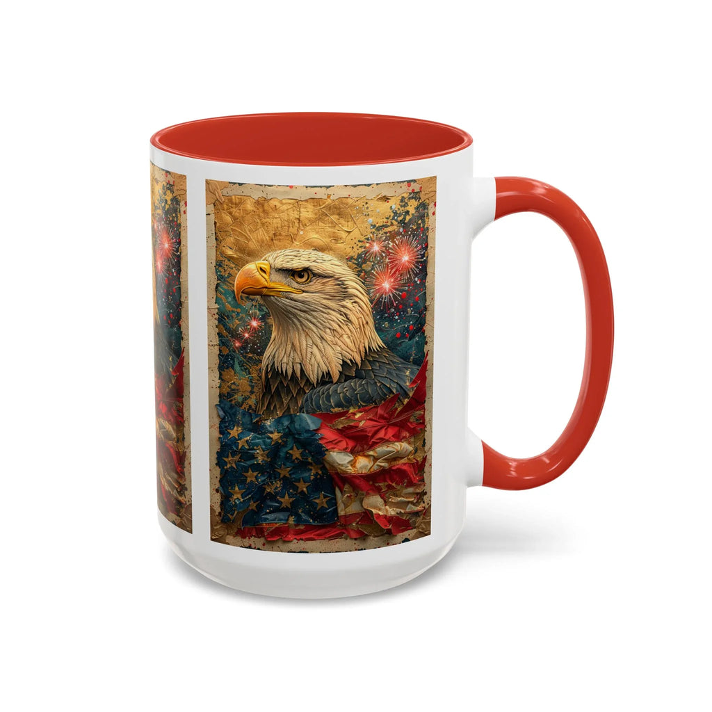 Bald Eagle with Tattered American Flag Coffee Mug | Fireworks Patriotic 11oz 15oz - 250 USA Celebration