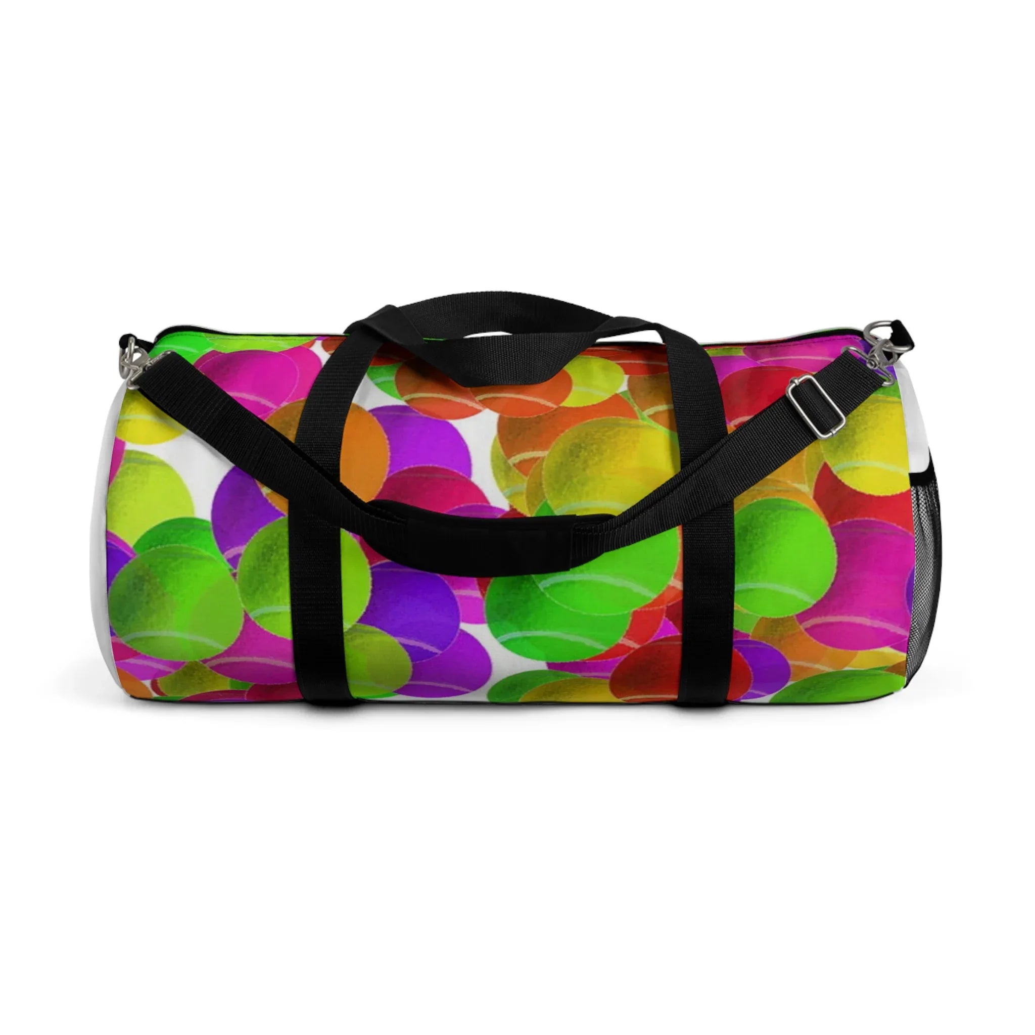 Colorful Overlapping Circles Duffel Bag | Neon Bubble Pattern, Travel Gym Bag, Tennis Anyone, Love, Tennis Bag, Weekender, Love Tennis Bag - 250 USA Celebration