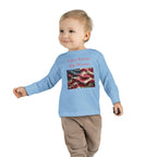 Toddler Long Sleeve Tee — "Little Patriot Big Dreams" American Flag Graphic