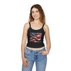 American Flag Ruffled Crop Tank Top – Patriotic Women's Spaghetti Strap Top
