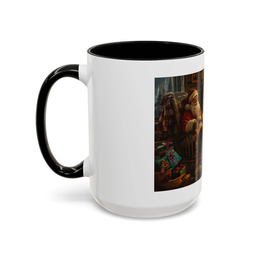 Santa Claus Fireplace Scene Accent Coffee Mug | Storybook Illustration, Rustic Cabin - 250 USA Celebration