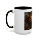 Santa Claus Fireplace Scene Accent Coffee Mug | Storybook Illustration, Rustic Cabin - 250 USA Celebration